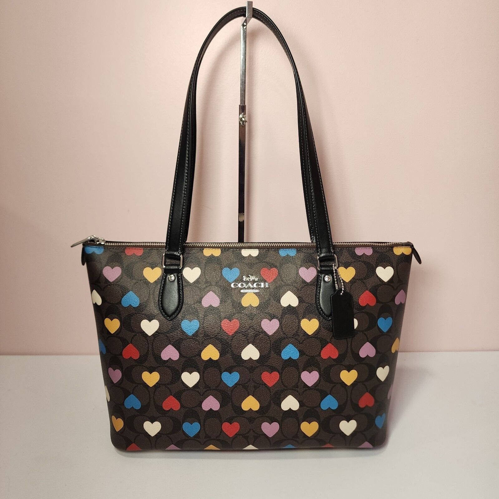 image of Coach Cp108 Gallery Tote Signature Canvas Leather Heart in Brown, Women's