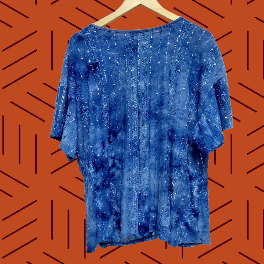 Vintage Sami & JO Top Womens 3X Blue Plus Textured Stretch Short Sleeve Women Size Size XXL / US 16-18 / IT 52-54 - 1 Thumbnail