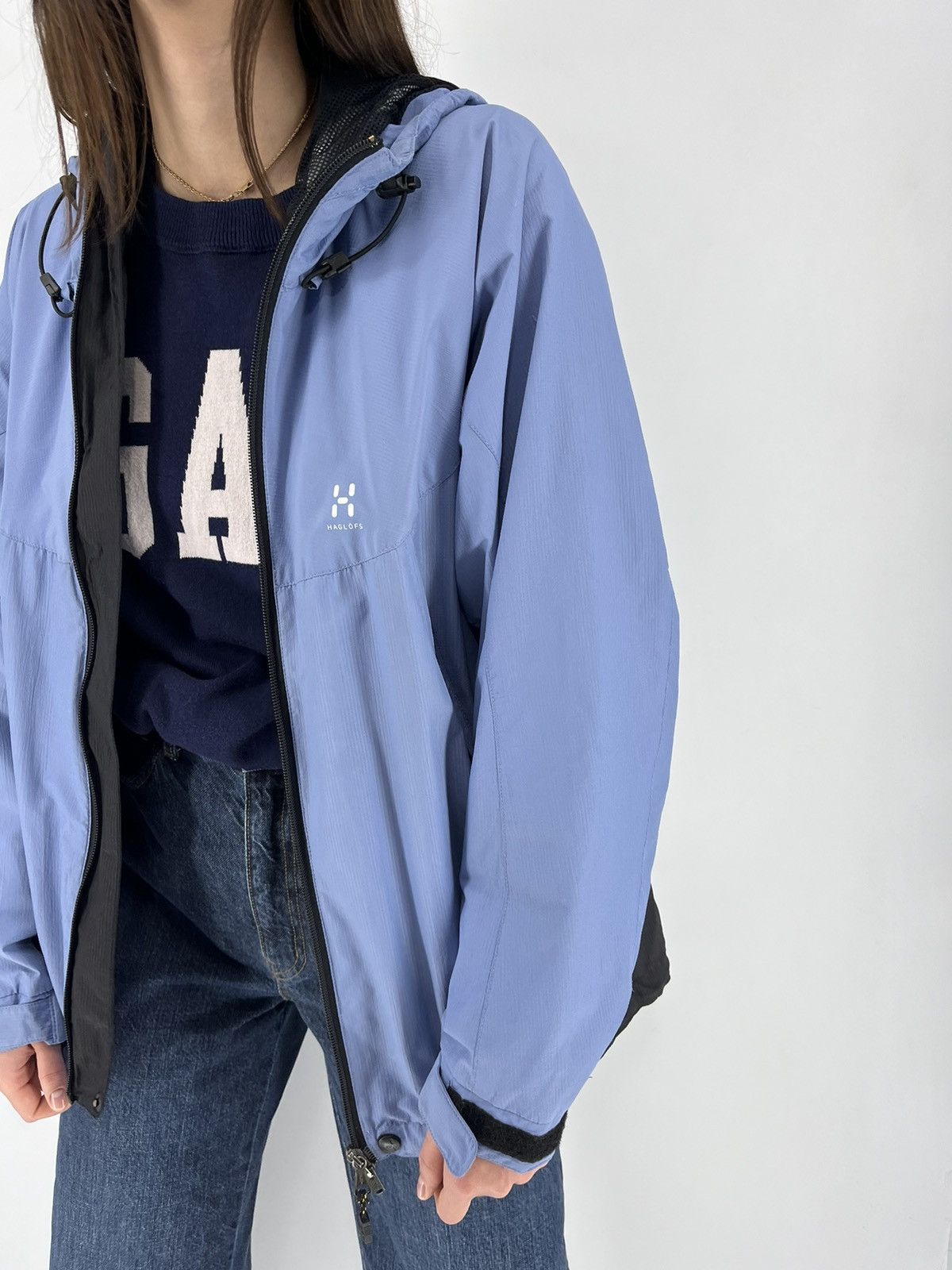 Haglofs × Vintage Women’s Woman Haglöfs Windbreaker Jacket Blue Nylon Size L Size M / US 6-8 / IT 42-44 - 3 Thumbnail