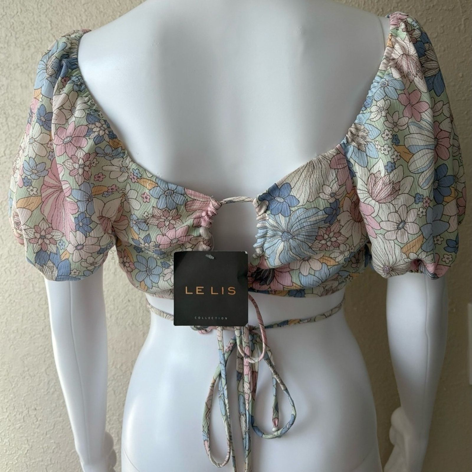 Other Le Lis | Pastel Floral Puff Sleeve Crop Top | NWT | Large Size L / US 10 / IT 46 - 2 Thumbnail