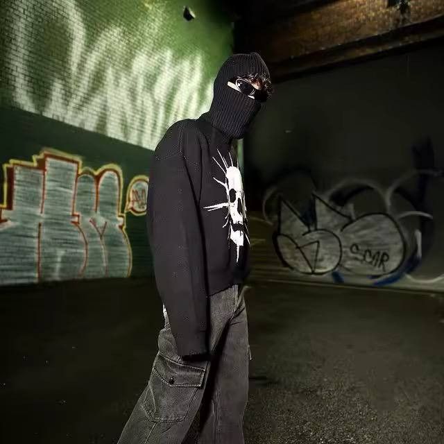 Japanese Brand × Vintage punk sweater with a skull on it Size US L / EU 52-54 / 3 - 5 Thumbnail