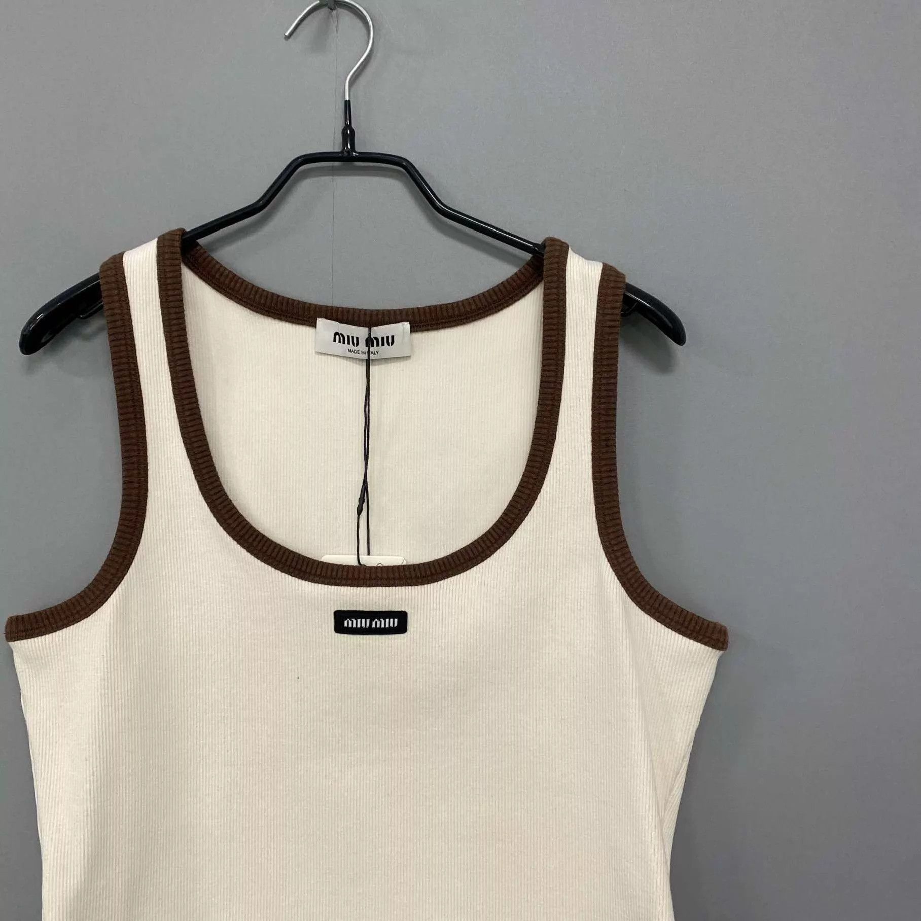Miu Miu MIUMIU beige color blocked knit camisole L Size L / US 10 / IT 46 - 1 Thumbnail
