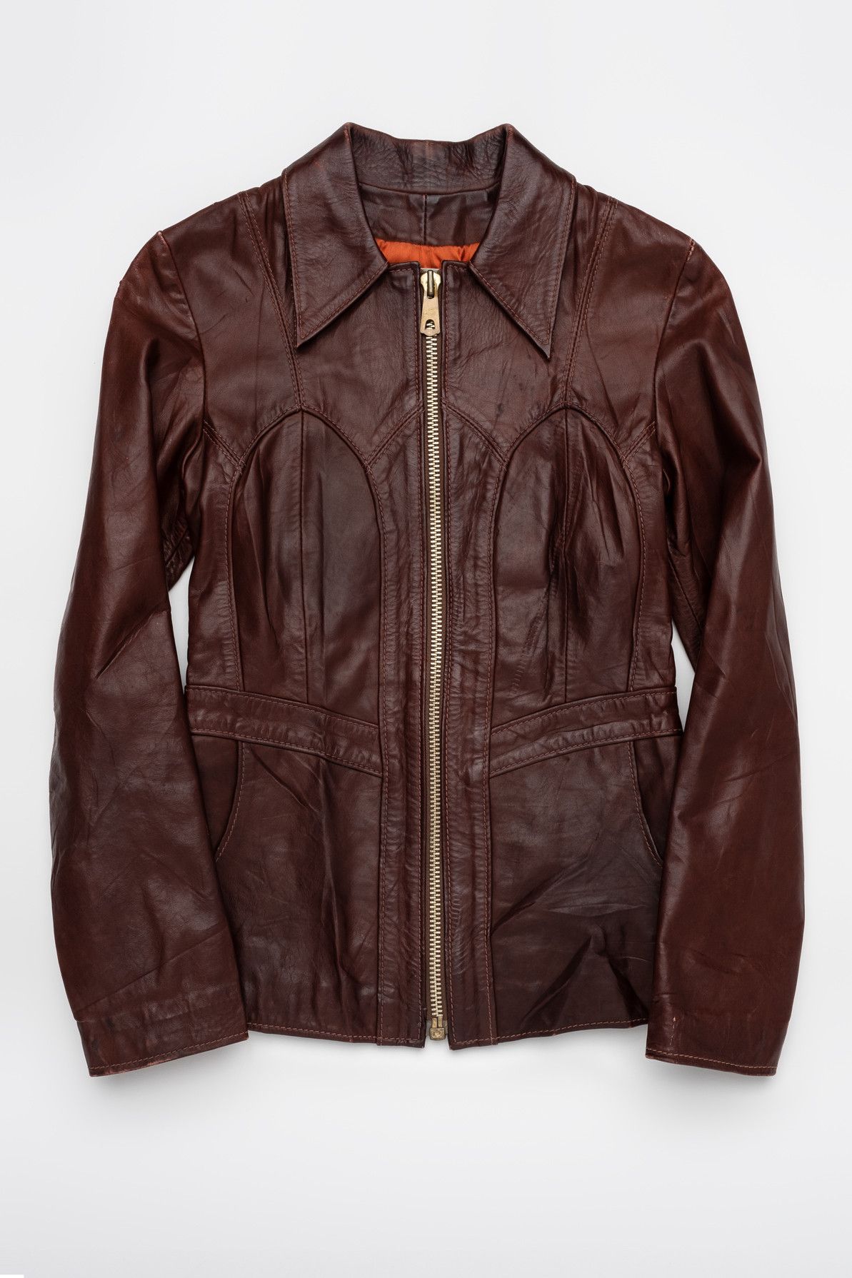 image of Vintage East West Musical Instruments Western Leather Jacket in Brown, Women's (Size XS)