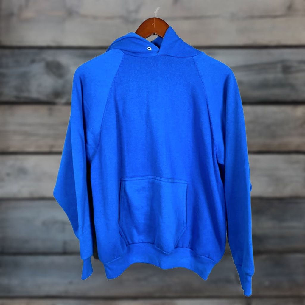 Tultex VINTAGE Tultex Hoodie Mens Large Blue Raglan Sleeves 50/50 Solid Sweatshirt Pullover Crew Neck Front Drawstring Missing Tags Size US L / EU 52-54 / 3 - 1 Thumbnail