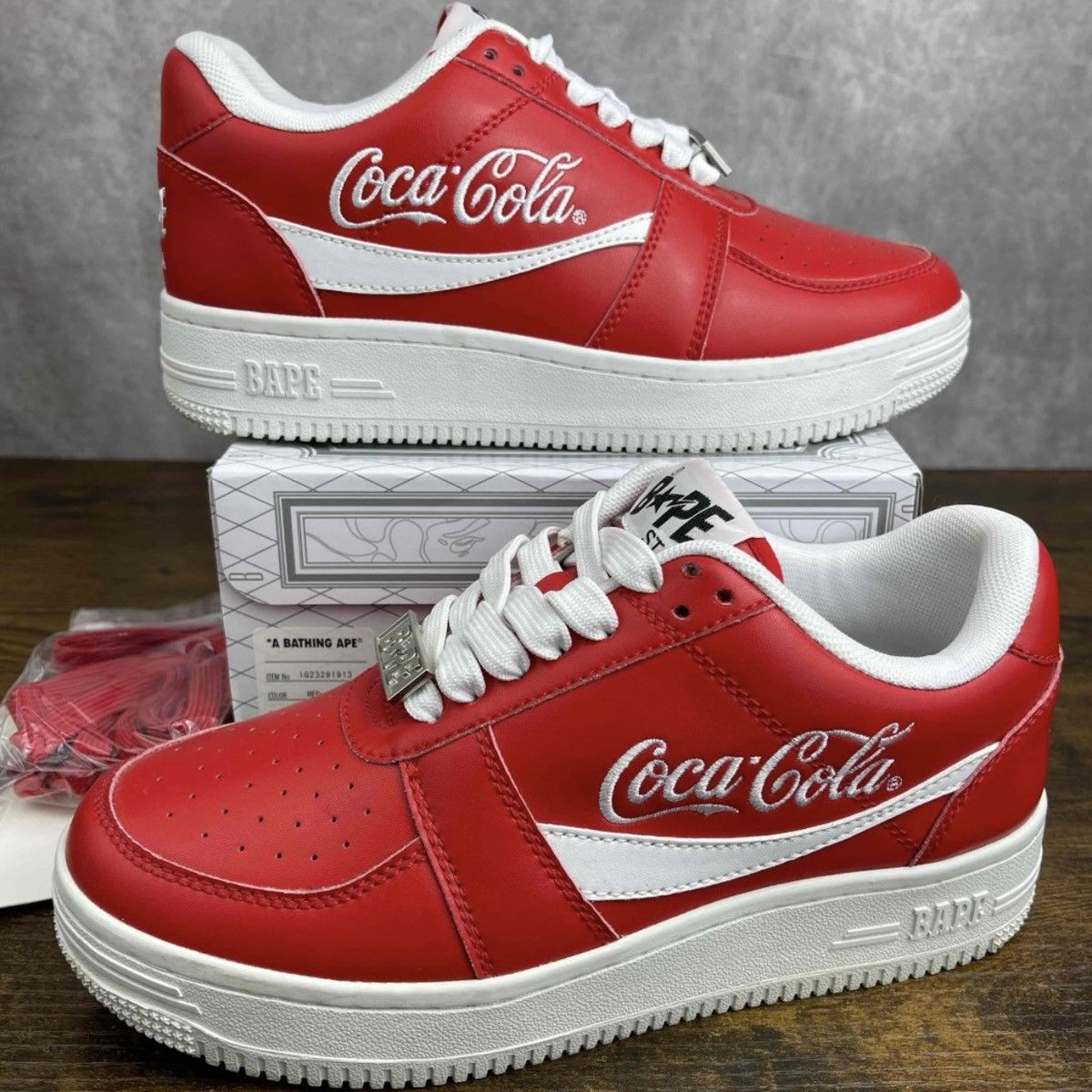 Bape × Coca Cola A Bathing Ape Bapesta Low Coca-Cola Red Size 6.5 Soda Shoes Size US 6.5 / EU 39-40 - 2 Thumbnail