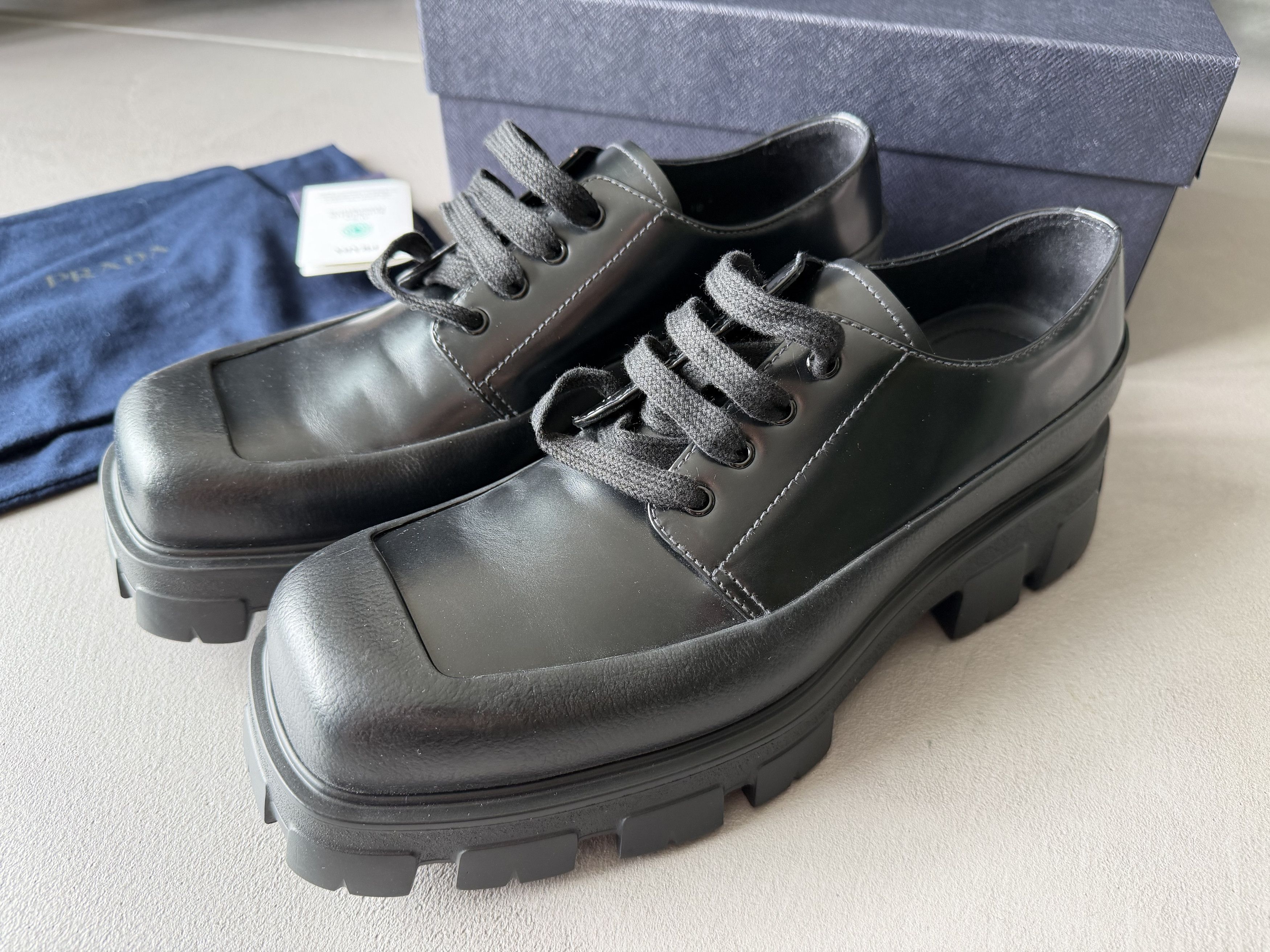 Prada PRADA Paneled Leather Monolith Derby Shoes, Square Toe Size US 11 / EU 44 - 2 Thumbnail