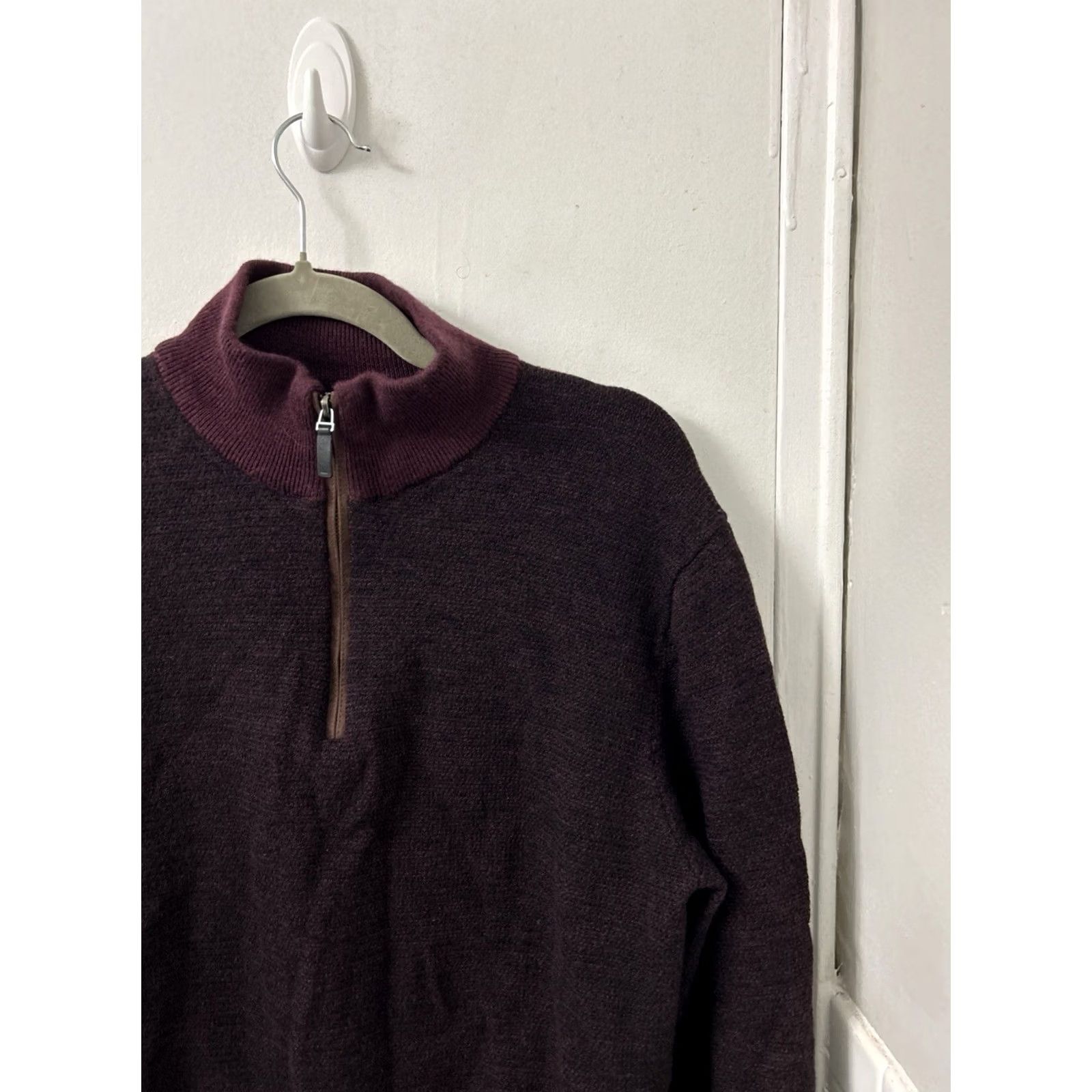 UNTUCKit UNTUCKit 1/4 Zip Mens M Burgundy Belguardo Birdseye 100% Merino Wool Sweater L/S Size US M / EU 48-50 / 2 - 3 Thumbnail