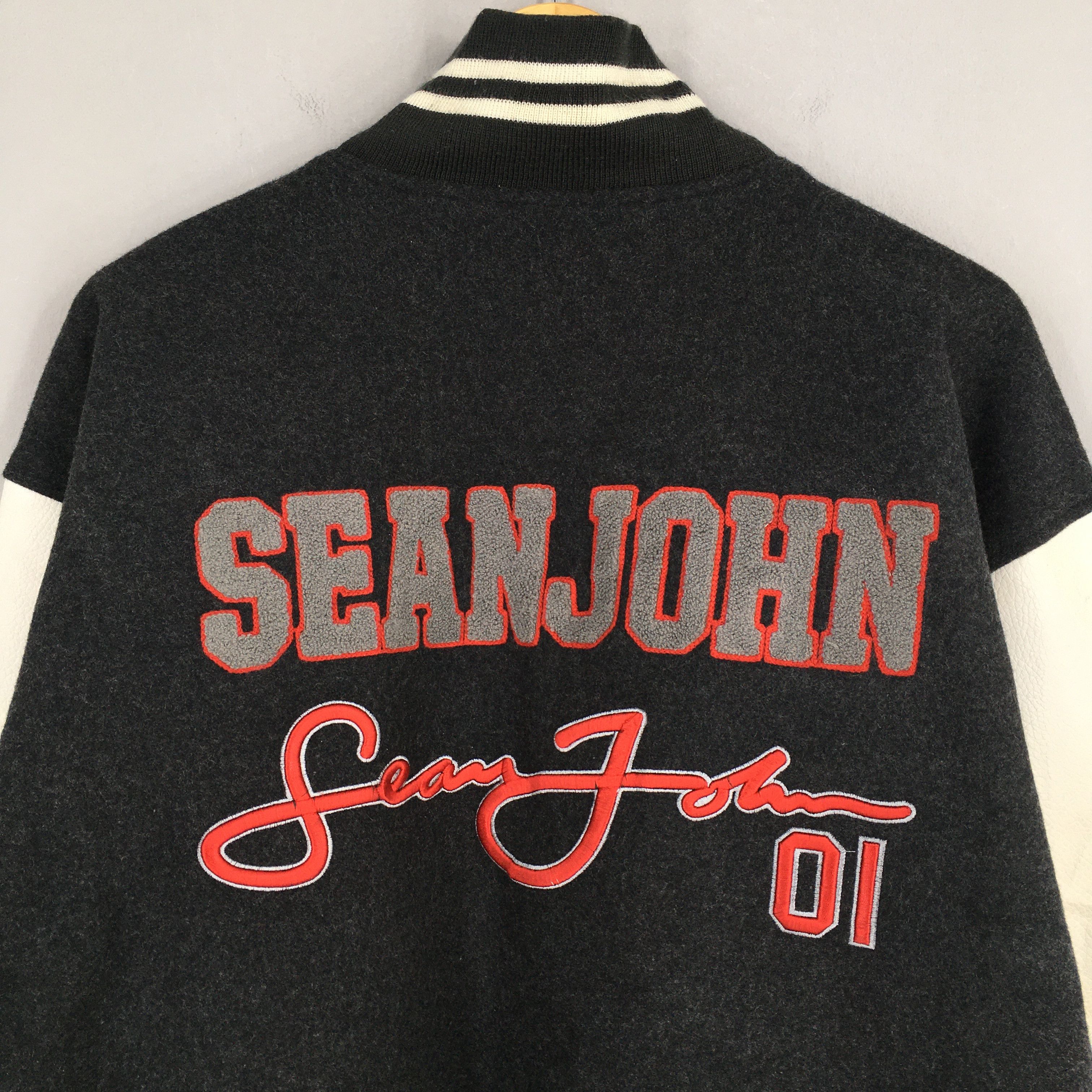 Sean John Vintage 90s Sean John Wool Varsity Leather Jacket XLarge Size US XL / EU 56 / 4 - 2 Thumbnail