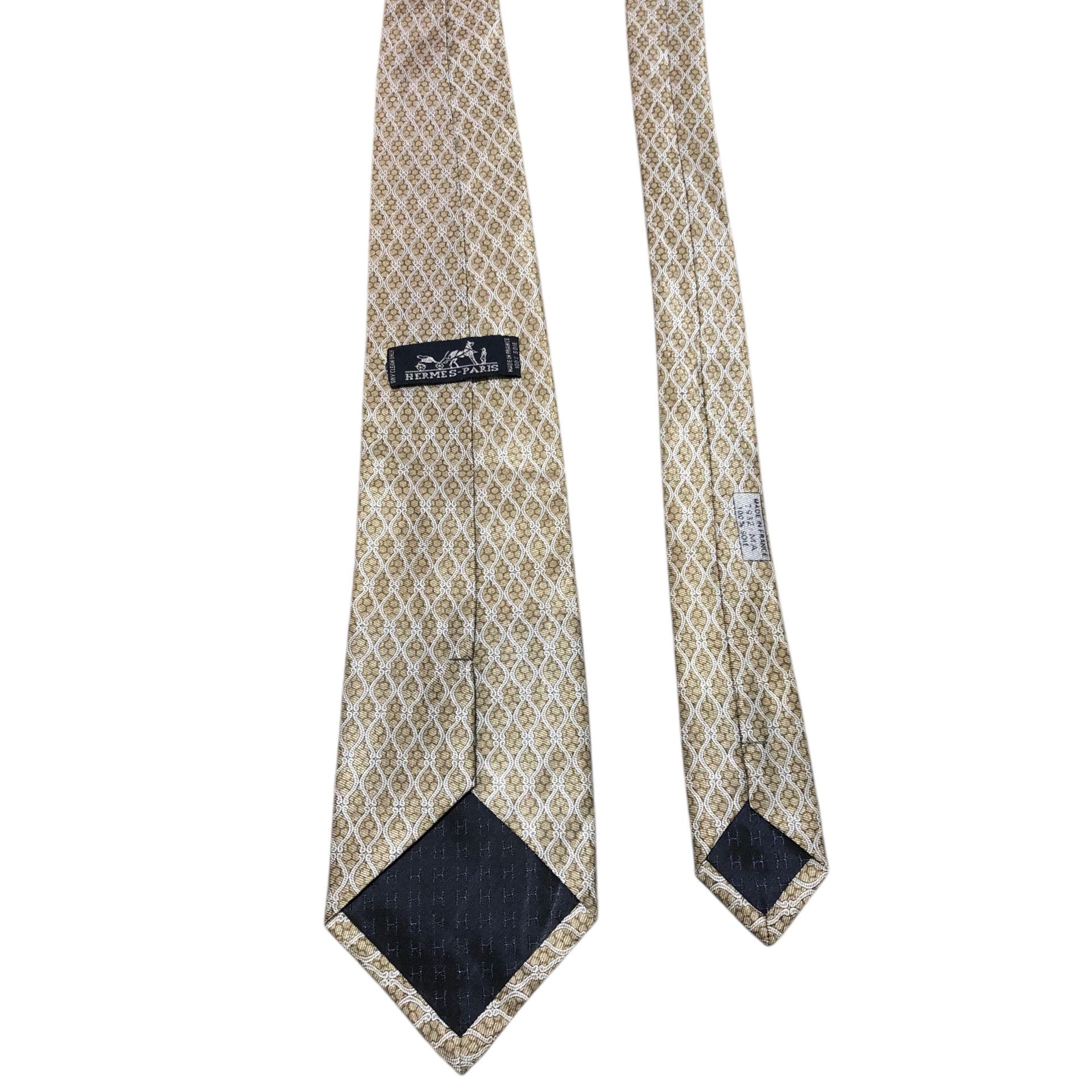 Hermes 🔥Vintage HERMÉS Silk Necktie Beige Formal Office Luxury Tie Size ONE SIZE - 3 Thumbnail
