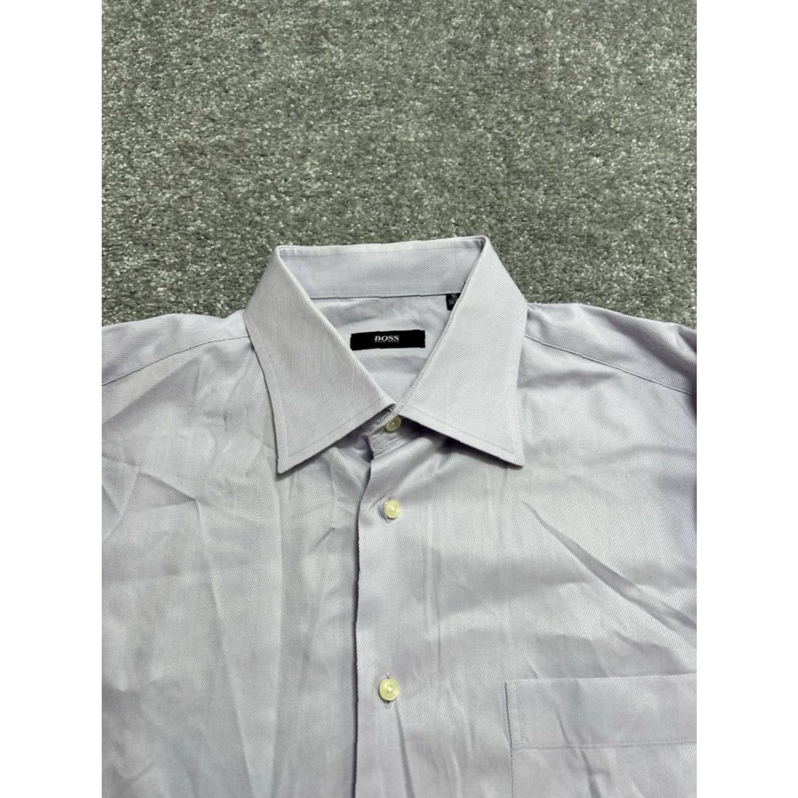 Hugo Boss Hugo Boss Dress Shirt Men 16 Gray Pleated Button Up Business Sharp Fit Cotton Size 42R - 3 Thumbnail