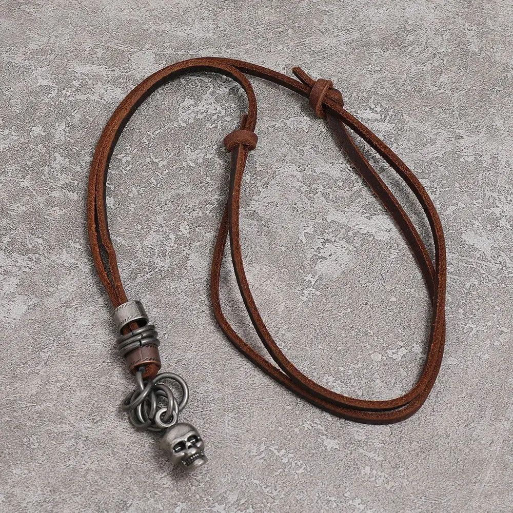 Leather Vintage Handmade Leather Skull Adjustable Necklace Size ONE SIZE - 3 Thumbnail