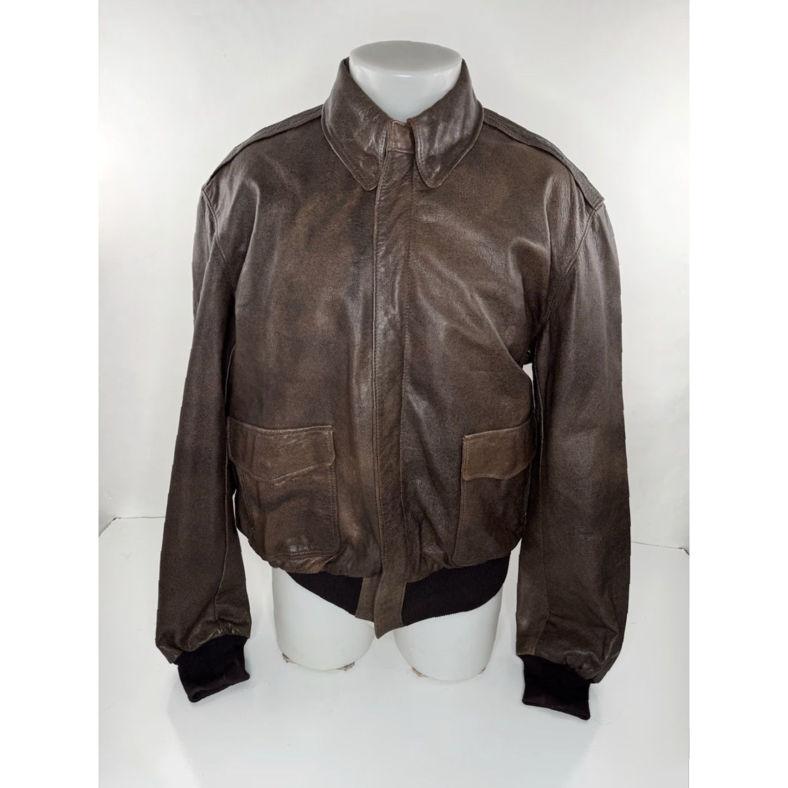Vintage LL BEAN Leather Mens 44 Long Bomber Pilot Jacket Royal Brown Zippered Jacket Mens Size US S / EU 44-46 / 1 - 2 Thumbnail