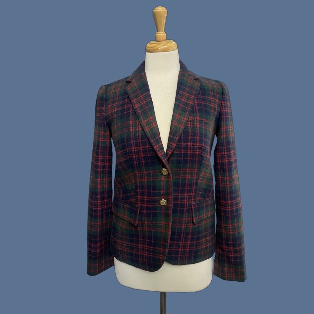 J.Crew VINTAGE J.CREW Blazer Jacket Plaid Wool Blend Red Green Size 0 Notch Lapel Womens Size XS / US 0-2 / IT 36-38 - 1 Thumbnail