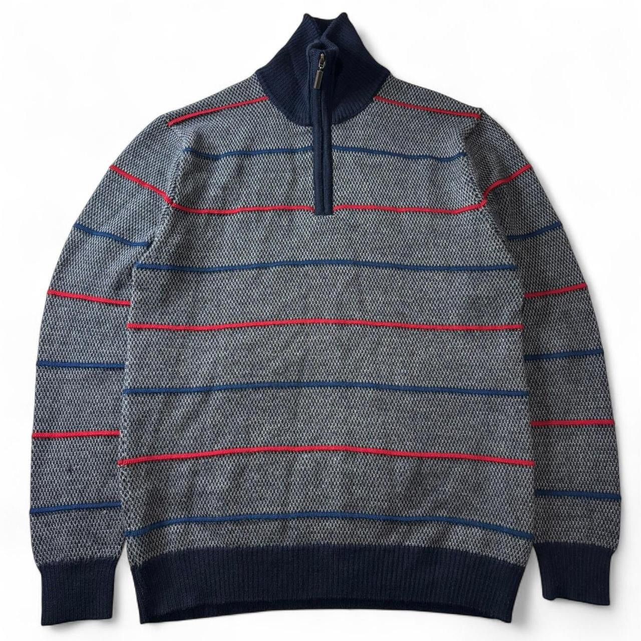 Vintage Vintage Grey Navy Striped Wool Blend Quarter-Zip Sweater - L Size US L / EU 52-54 / 3 - 1 Thumbnail