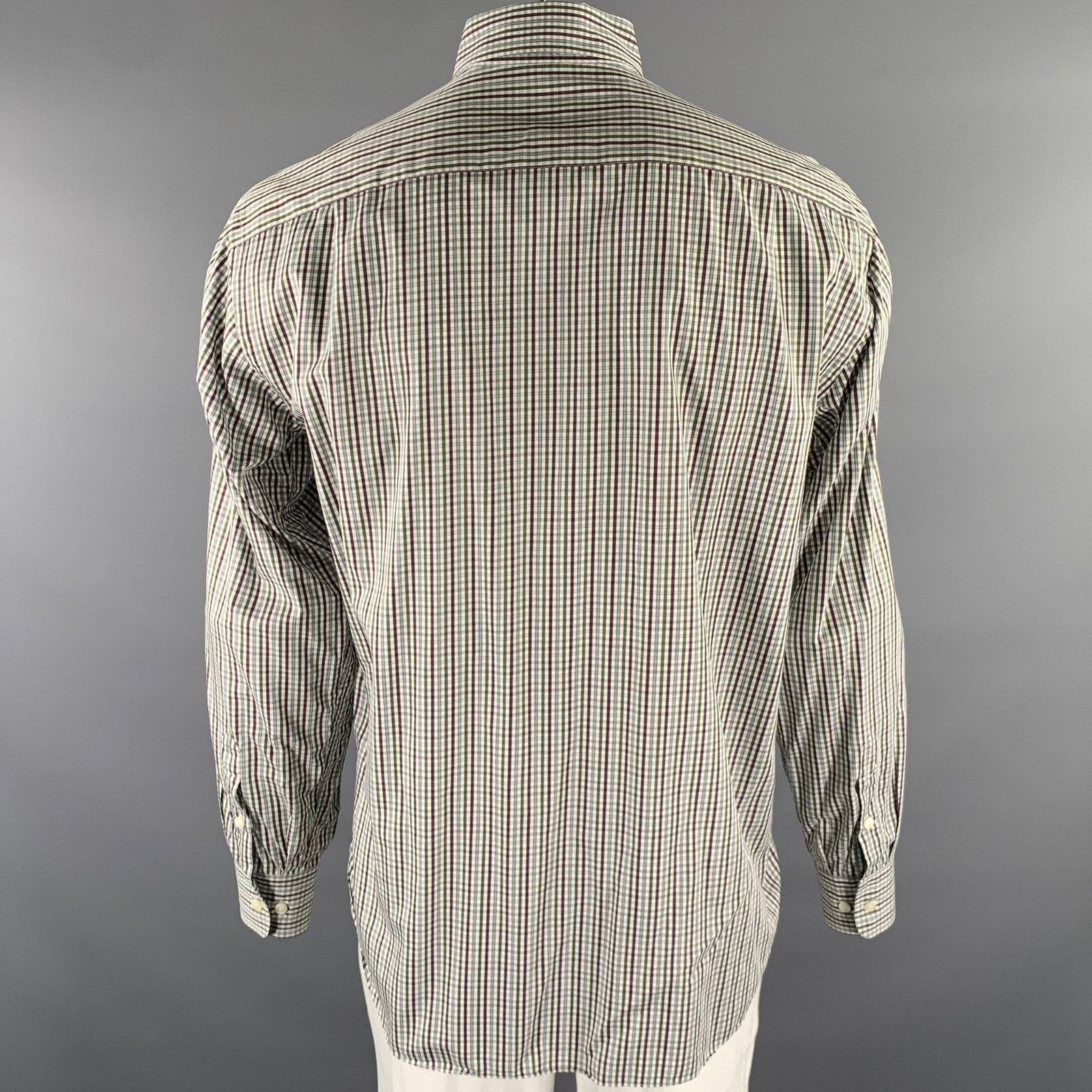 Brioni BRIONI L Green Brown Plaid Pointed Collar Long Sleeve Shirt Size US L / EU 52-54 / 3 - 4 Thumbnail