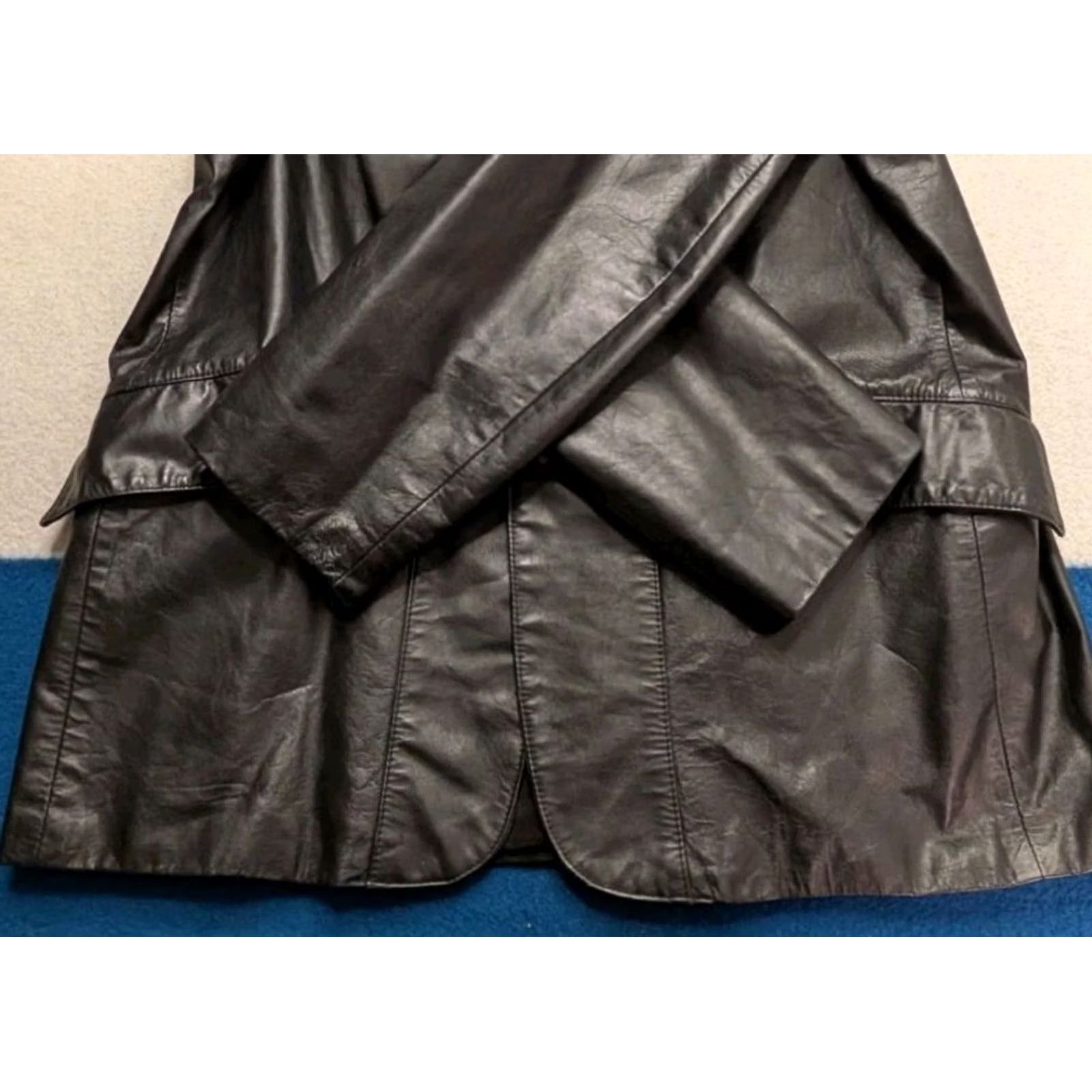 Vintage VINTAGE Adler Leather Jacket USA Made Trench Coat Collared Pockets 2 Button Size 42 Long Black Mens Size US XS / EU 42 / 0 - 2 Thumbnail