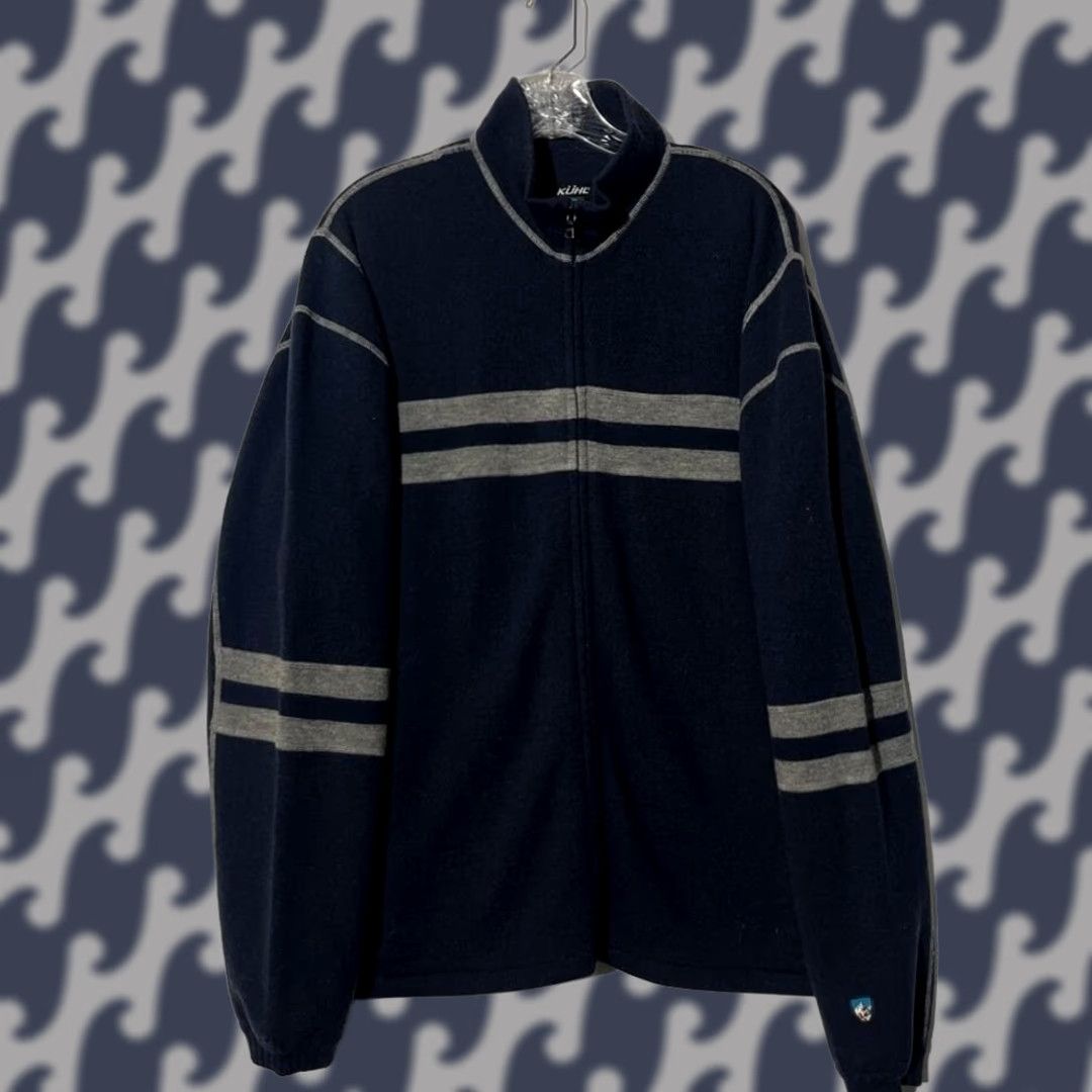 Vintage KUHL Mens Full Zip Sweater 100% Merino Wool Knit Lined Navy Blue Striped L Mens L Size US L / EU 52-54 / 3 - 1 Thumbnail