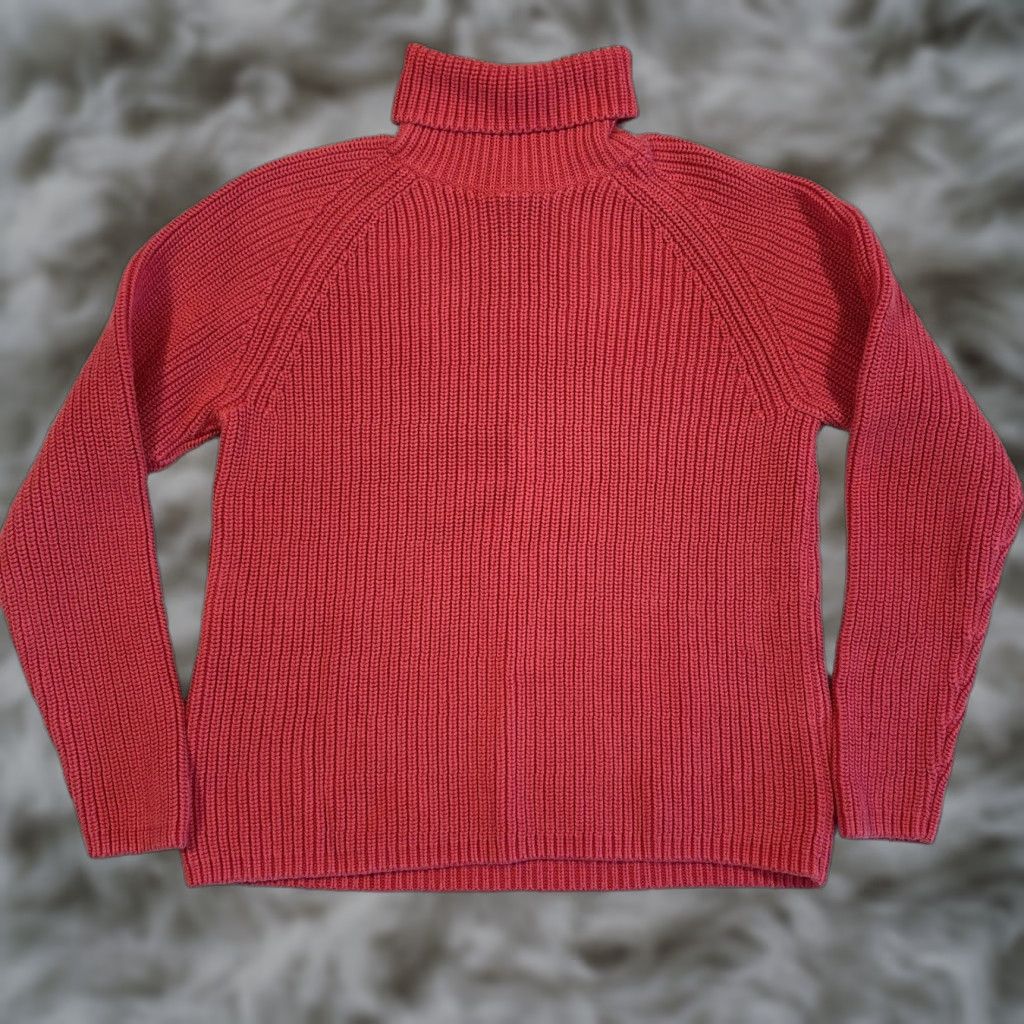 Lands' End VINTAGE Lands' End Sweater Women's Small Red Fisherman Cotton Knit Turtleneck Y2K Size S / US 4 / IT 40 - 1 Thumbnail