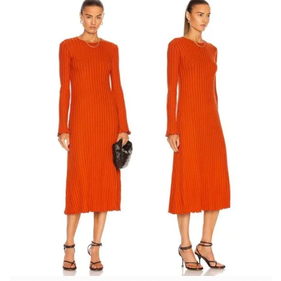 Simon Miller Wells Midi Dress Rust Wide Ribbed Knit M