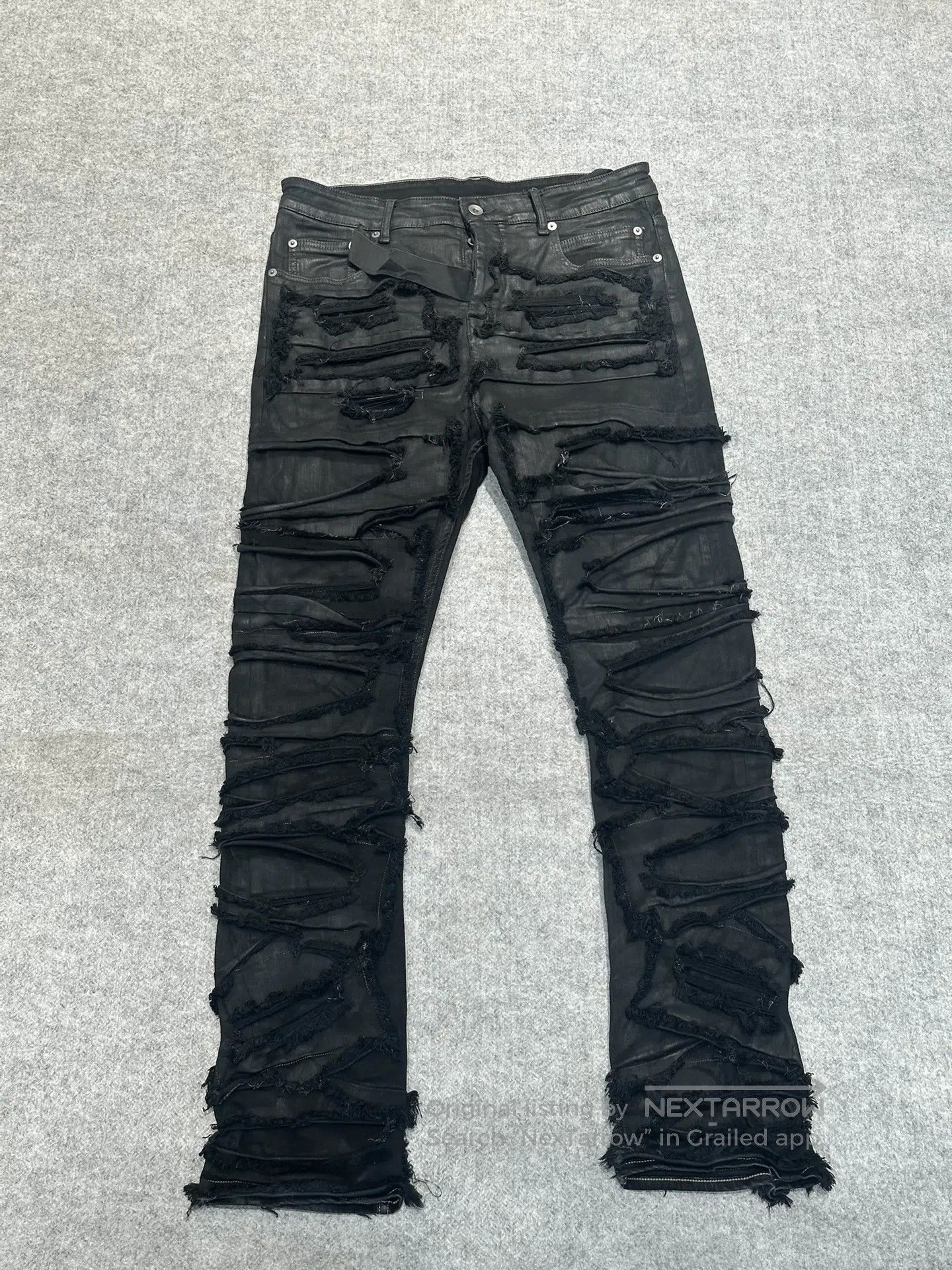 Rick Owens Drkshdw Aircut Zip Black Wax Denim Jeans Trousers