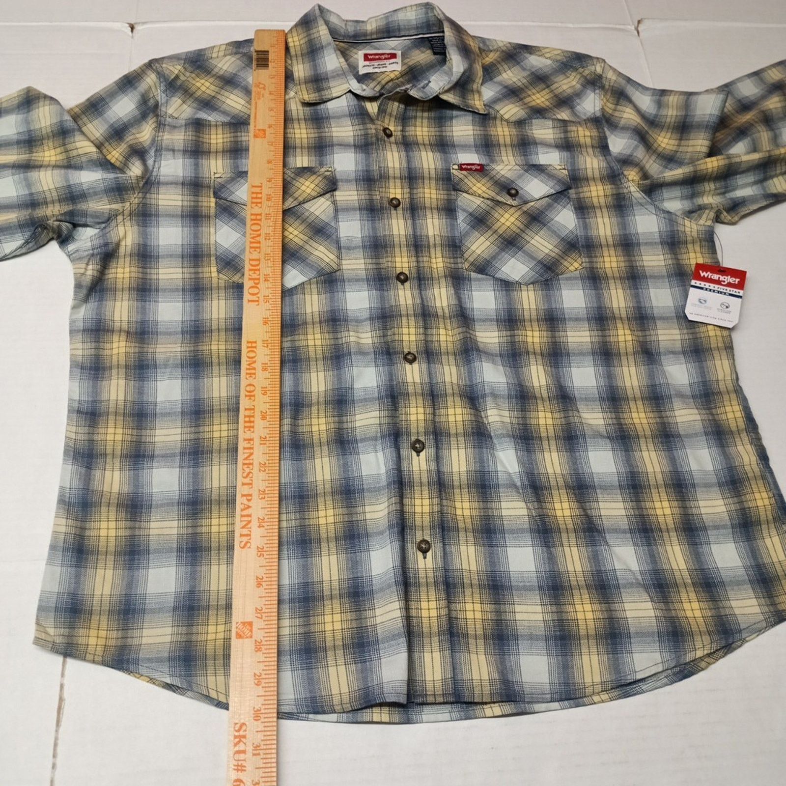 Wrangler Wrangler Cowboy Wash Shirt Men Size XL Sky Blue Yellow Plaid Size US XL / EU 56 / 4 - 6 Thumbnail