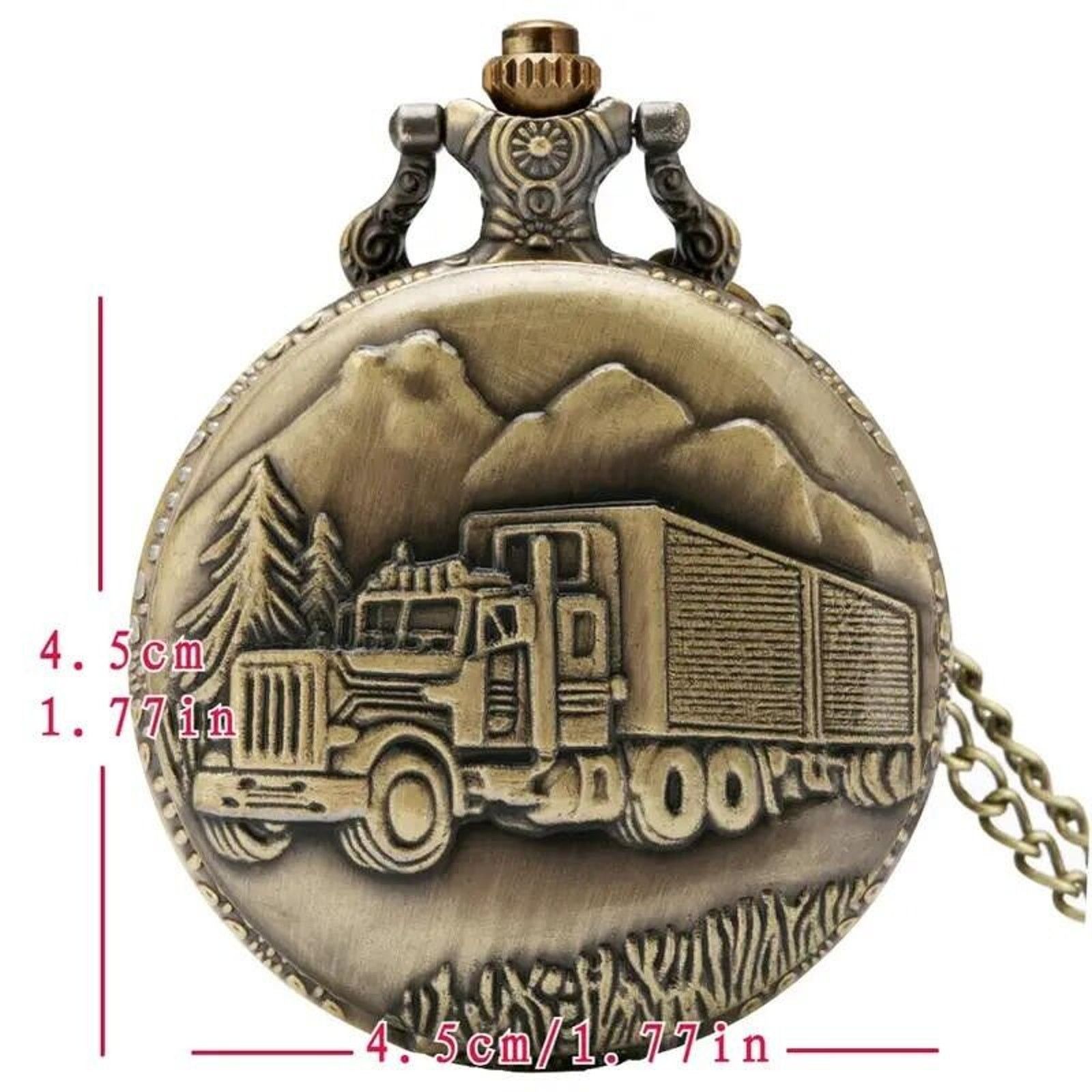 Other Pocket Watch & Chain • Semi Truck • Trucker • Aged Bronze Size ONE SIZE - 5 Thumbnail