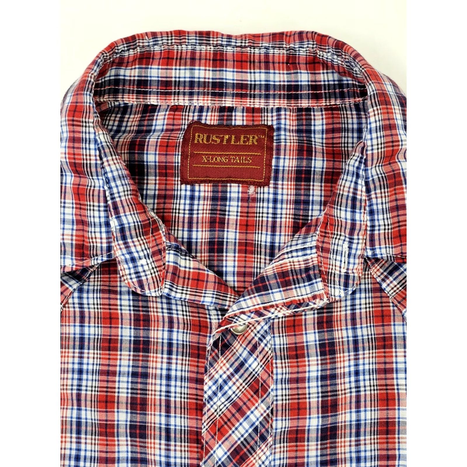 Vintage VINTAGE Rustler X-Long Tails Shirt LOT x 2 Pearl Snap Western Work Shirt Men L Blue Red Size US L / EU 52-54 / 3 - 3 Thumbnail