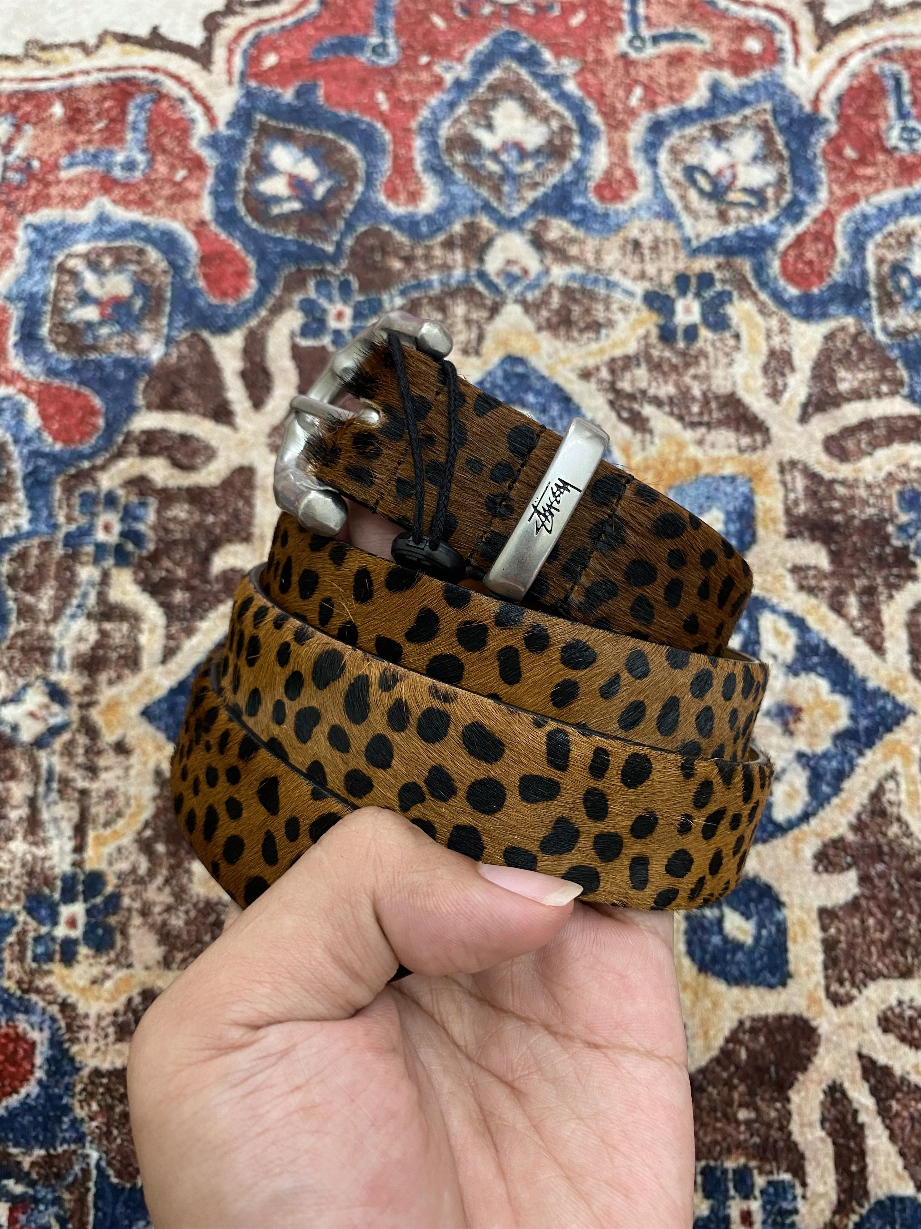 Stussy Stussy SS Link Studded Belt Hairy Cheetah Print | Grailed