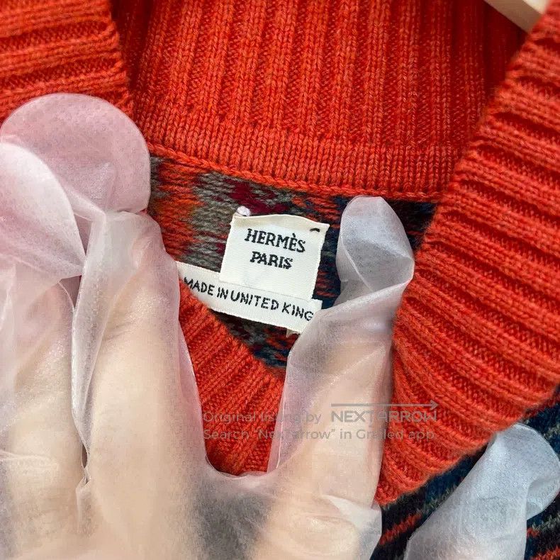 Hermes Hermes Houndstooth Cashmere Crewneck Sweater - Orange Brow Size XXS / US 00 / IT 34 - 4 Thumbnail