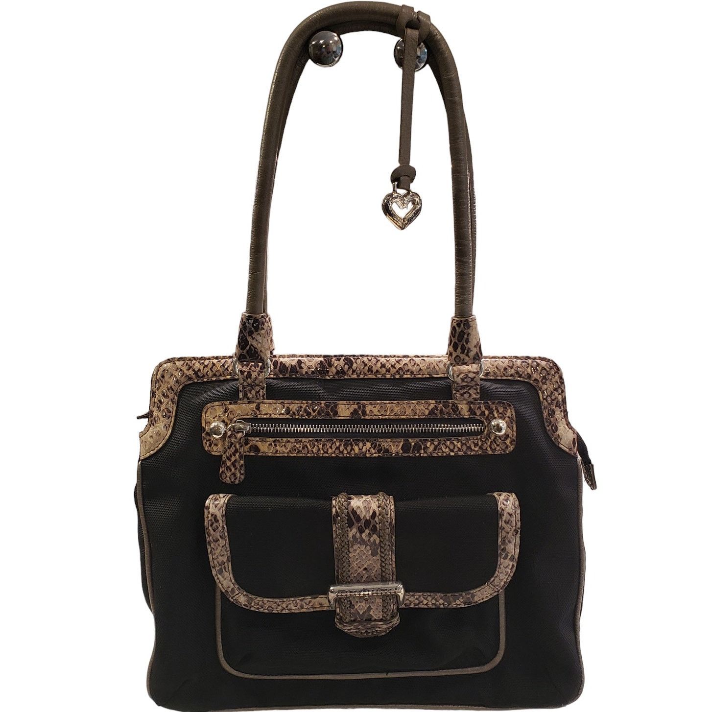 Brighton Womens Brighton Handbag Faux Python Trim Shoulder Bag Black Size ONE SIZE - 1 Thumbnail
