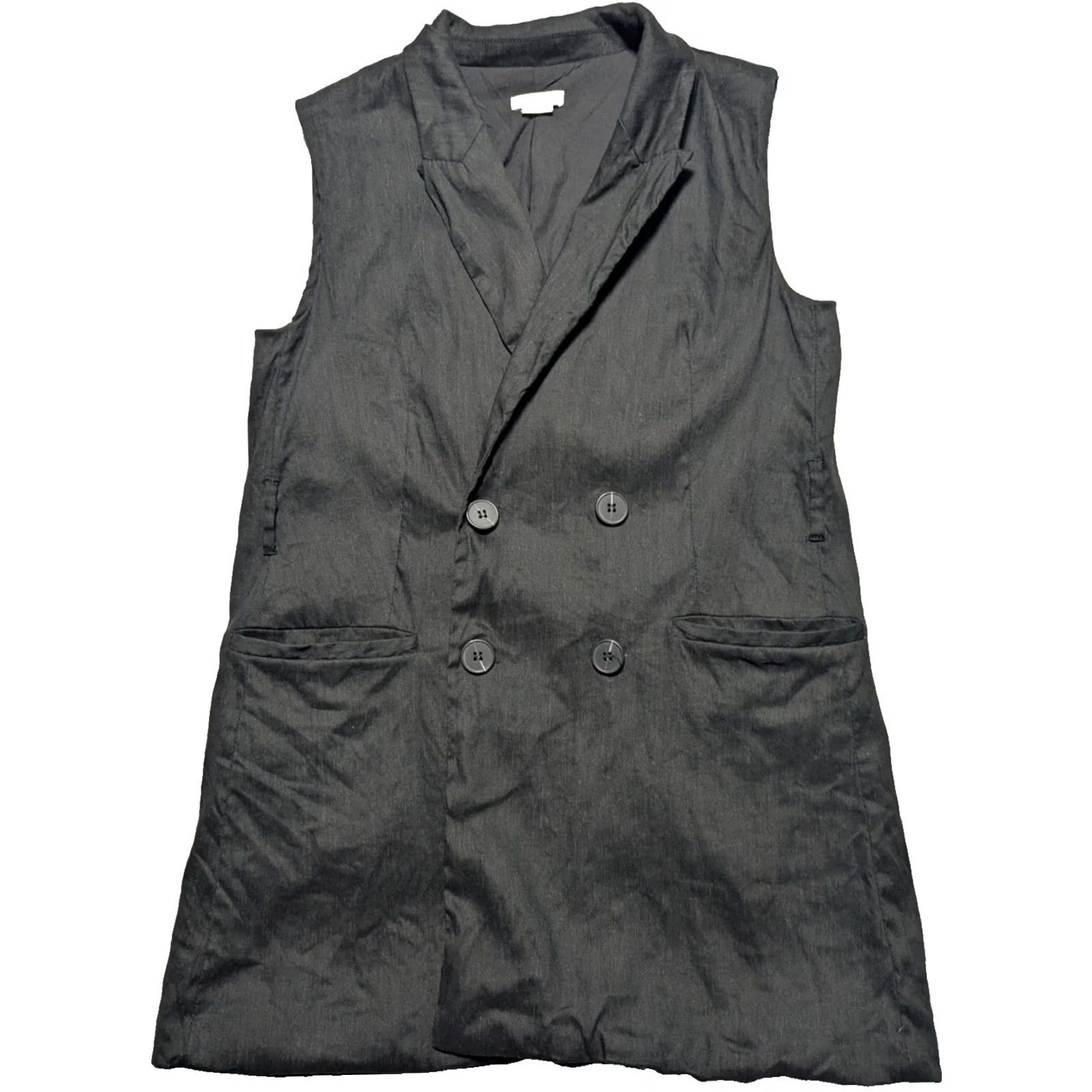 Jason Wu JASON WU Linen Blend Double Breasted Blazer Vest - Women S Black All Seasons Pockets Button Vest Style Basic Jacket Size S / US 4 / IT 40 - 3 Thumbnail