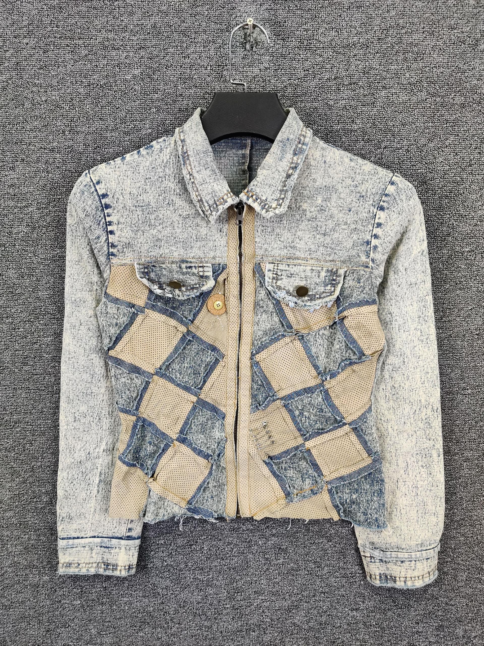 Vintage Vintage Acid Wash Checkerboard Patchwork Denim Jacket Size US S / EU 44-46 / 1 - 1 Thumbnail