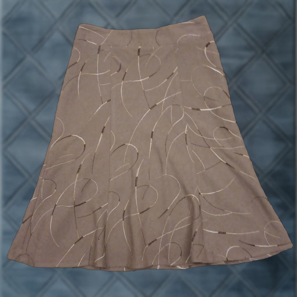 Vintage B.Moss Skirt Midi A-Line Geometric Embroidered Lined Gray Size 2 Zip Women Size 26" / US 2 / IT 38 - 1 Thumbnail