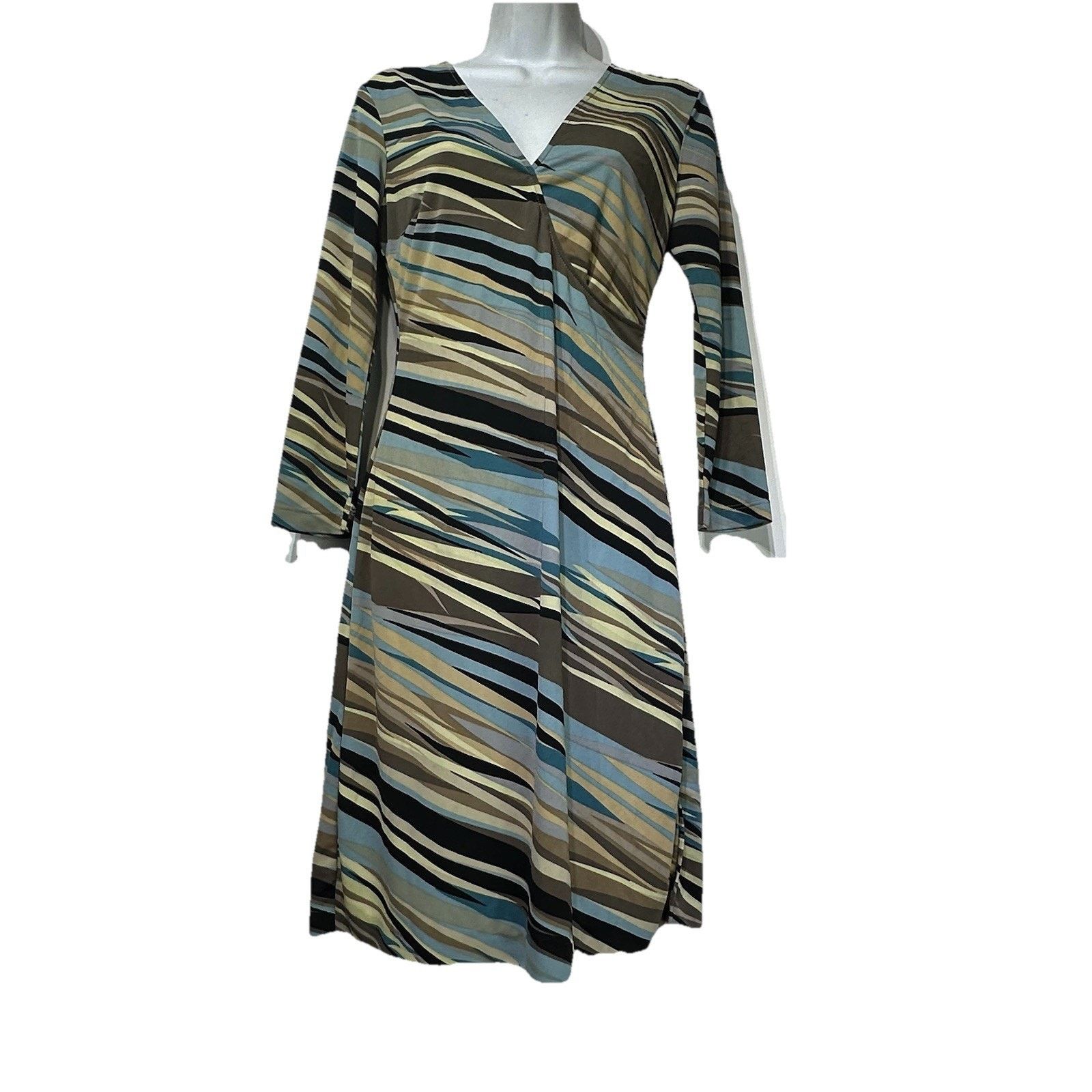 Bcbgmaxazria BCBG MaxAzria Stretch Dress M Surplice Wrap Blue Stripe Size M / US 6-8 / IT 42-44 - 2 Thumbnail
