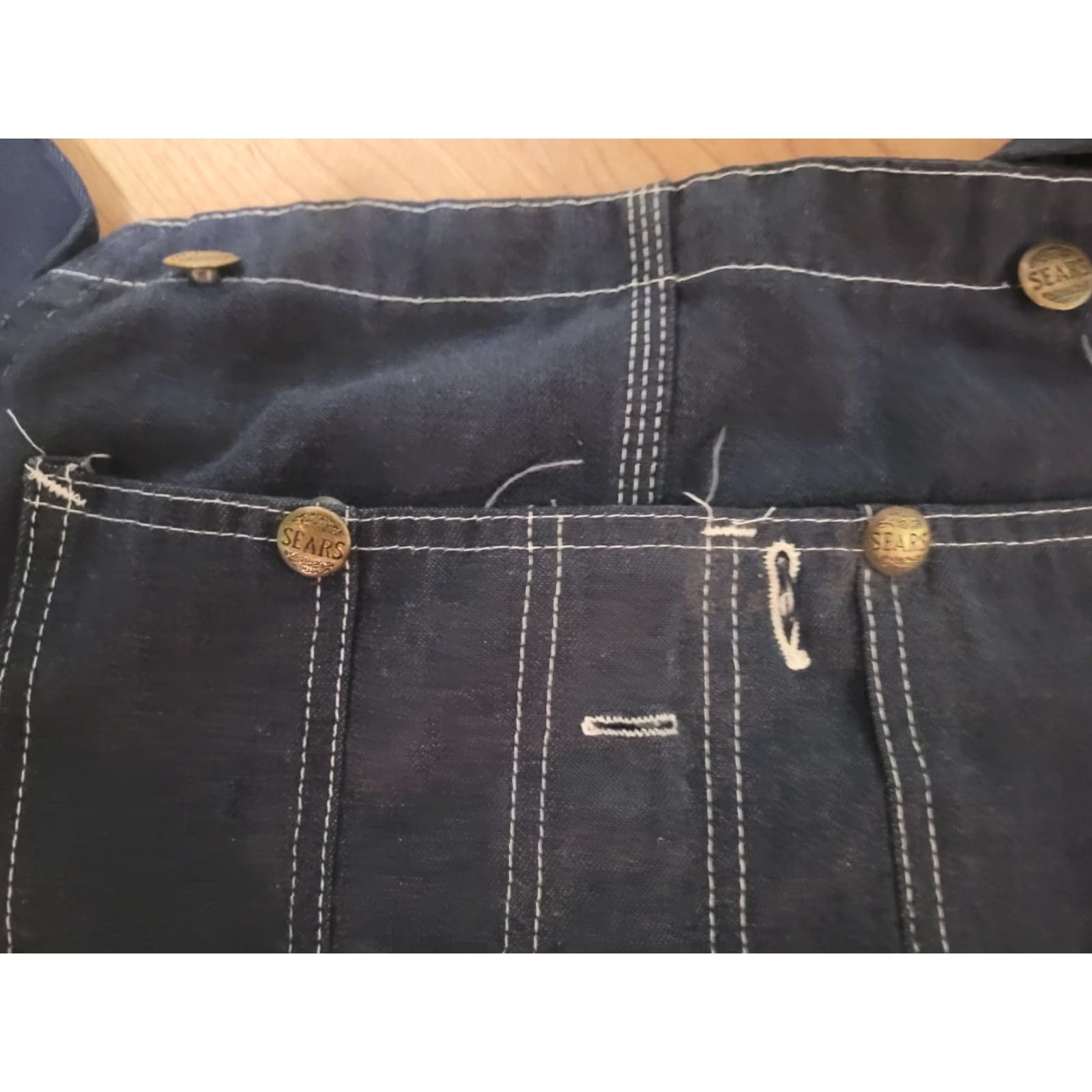 Sears VINTAGE Sears Overalls Mens 34X31 Blue Denim Dark Wash USA Carpenter Size US 35 - 3 Thumbnail