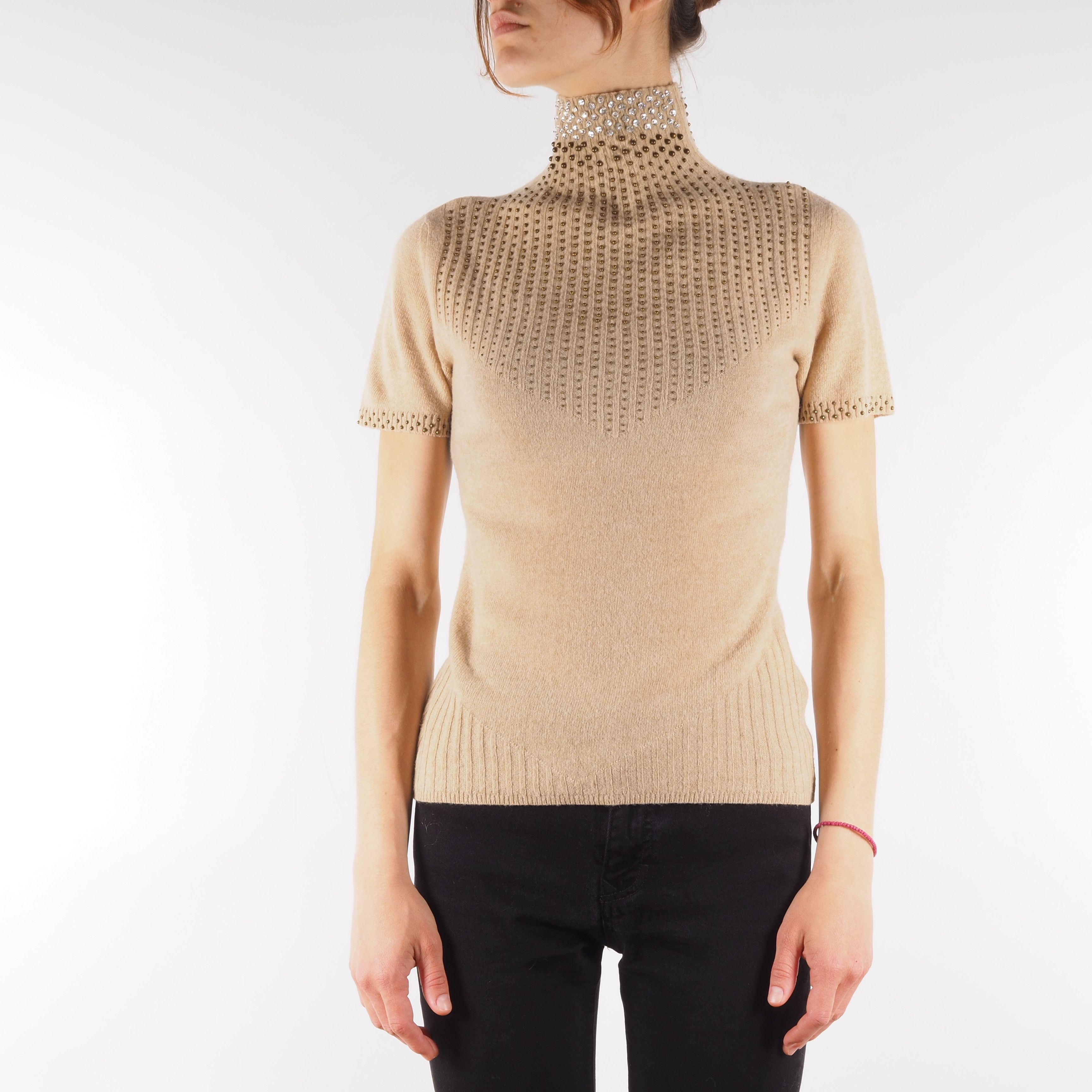 Roberto Cavalli Vintage Wool Short Sleeve Jewel Sweater Top