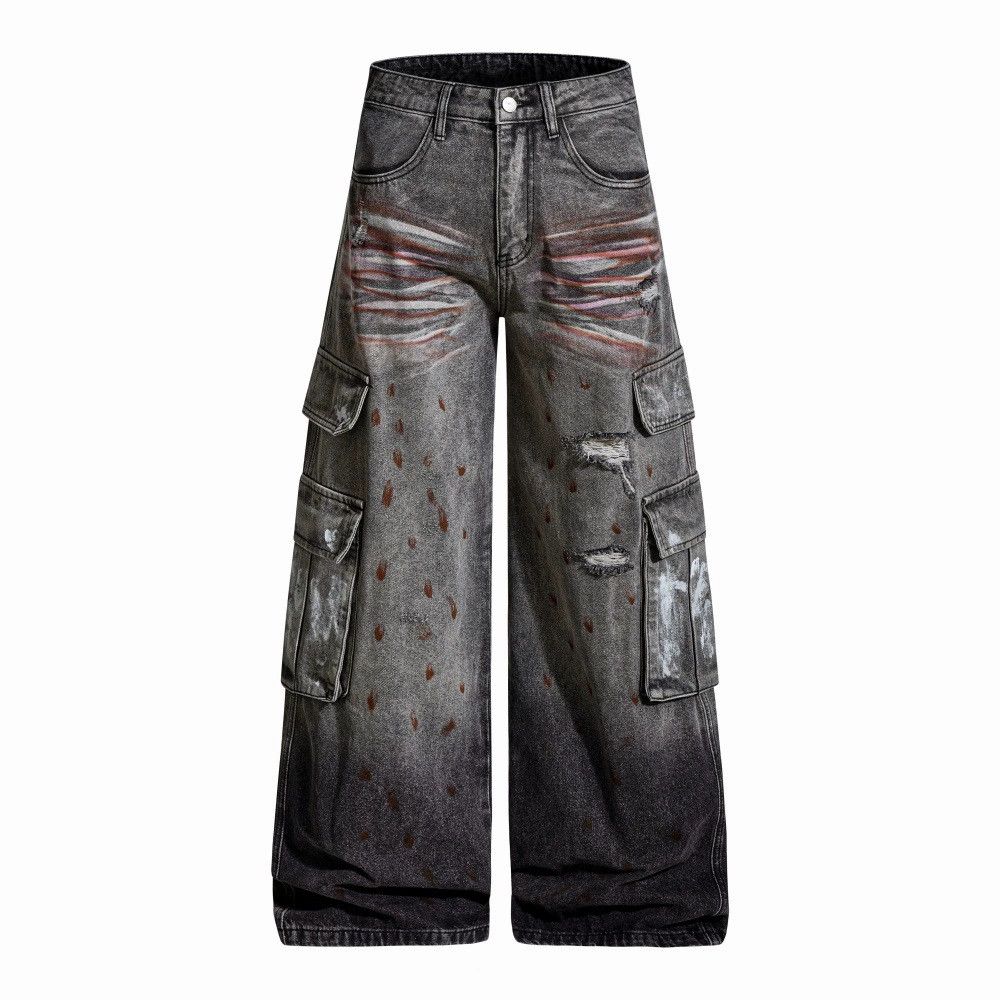 Vintage Men's ink-splashed tie-dye distressed cargo jeans Size US 32 / EU 48 - 1 Thumbnail