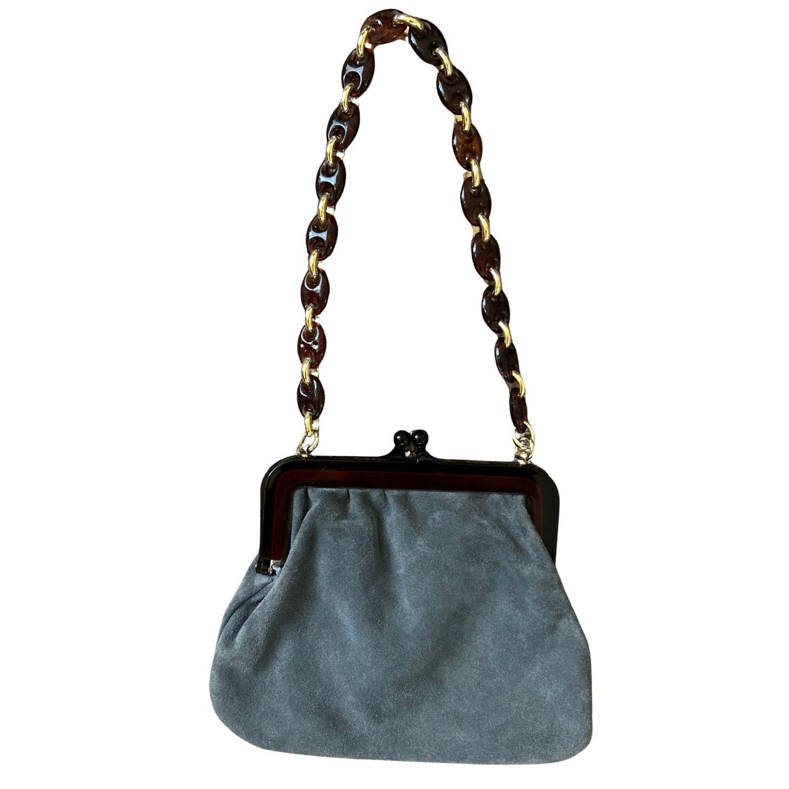 Vintage Vintage Walborg Suede Bag – Grey Suede, Tortoise Lucite Size ONE SIZE - 1 Thumbnail