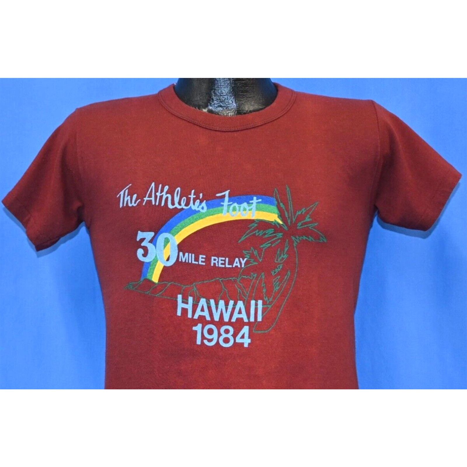 Image of Vintage 80's Nike Logo Athletes Foot 30 Mi Relay Race Hawaii 1984 T-Shirt Small S in White, Men's