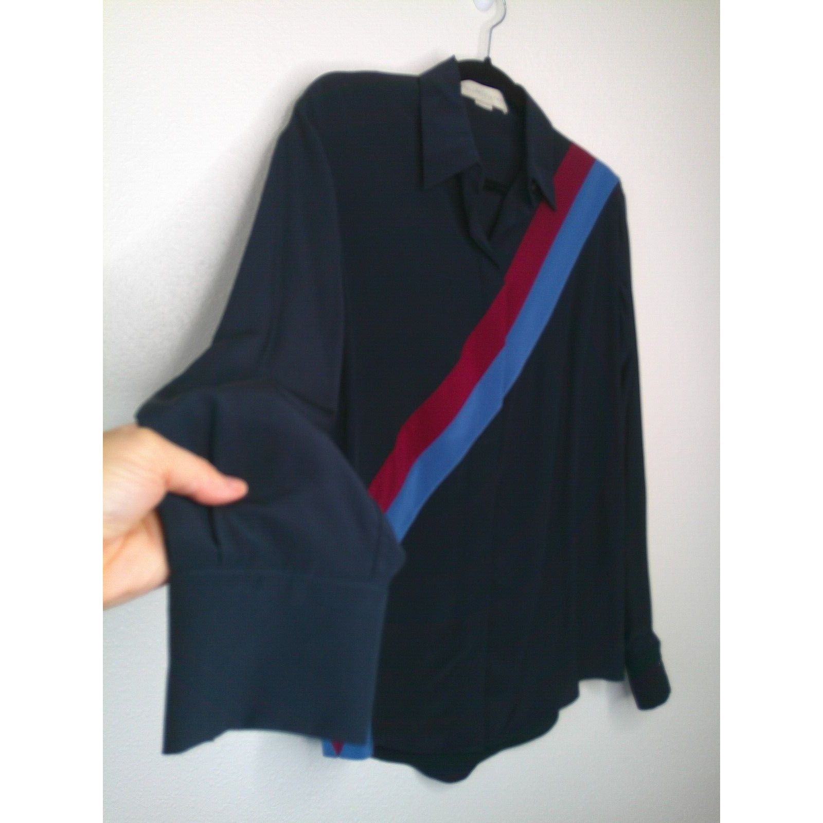Stella McCartney Stella McCartney Silk Black Blue Red Stripe Button Blouse Size M / US 6-8 / IT 42-44 - 2 Thumbnail