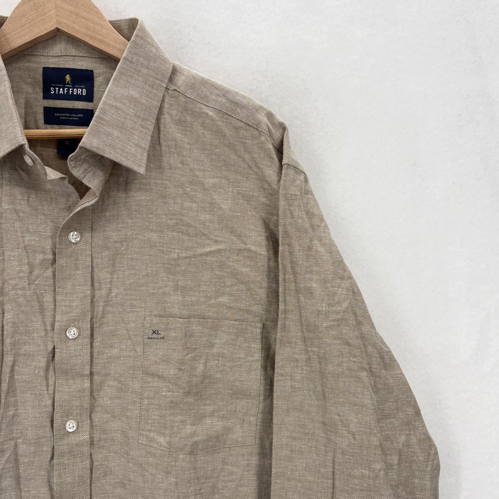 Stafford Stafford Shirt Mens XL Beige Cotton Linen Long Sleeve Button Front Casual Preppy Size US XL / EU 56 / 4 - 2 Thumbnail