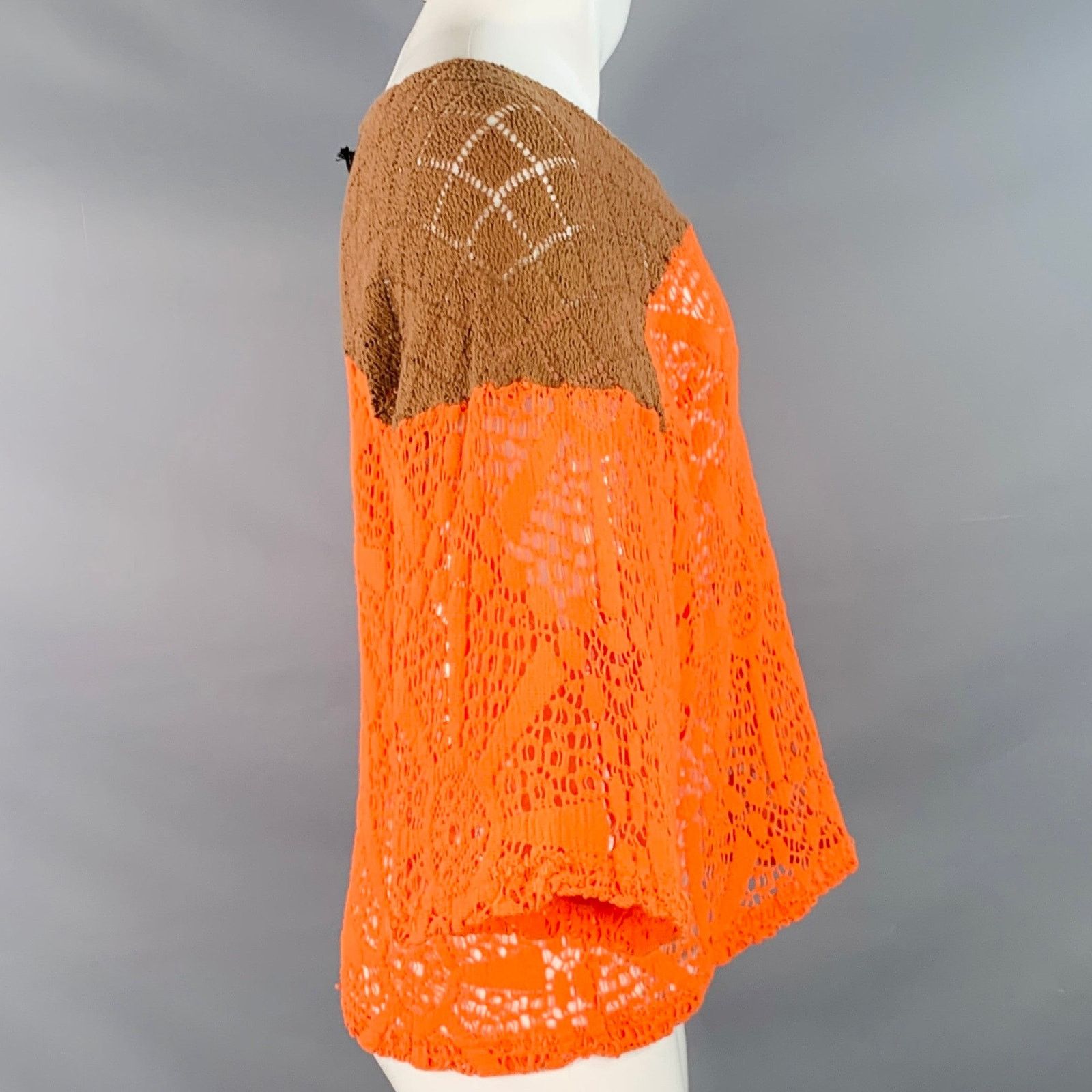 Earthling EARTHLING VIP Size L Orange Brown Lace Cropped T-shirt Size US L / EU 52-54 / 3 - 2 Thumbnail
