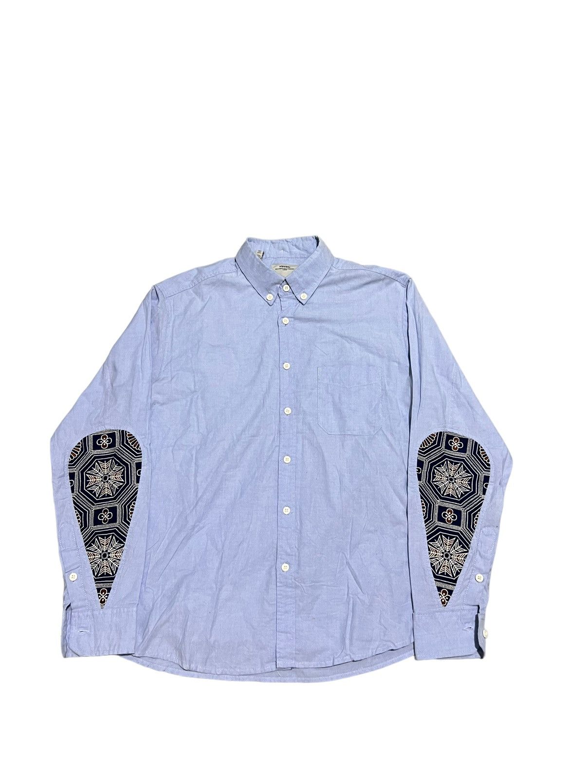 image of Vintage x Visvim Garuda Sleeves Paisley Denim Shirt in Blue, Men's (Size Medium)
