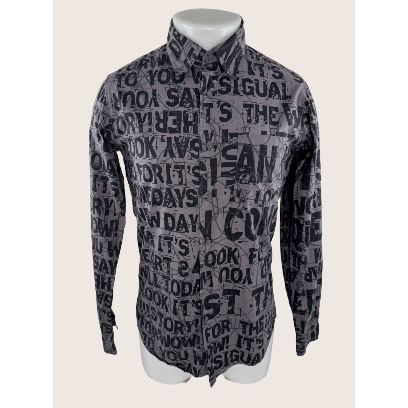 Desigual Desigual Shirt Mens S Gray Letter Writing Print Size US S / EU 44-46 / 1 - 1 Thumbnail