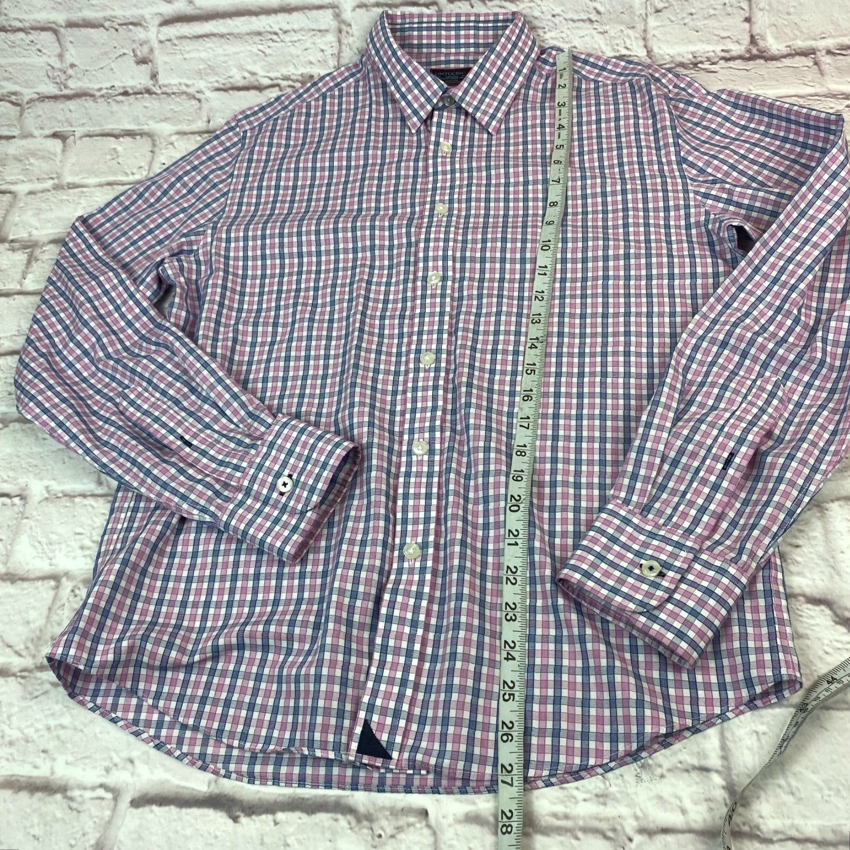 UNTUCKit UNTUCKit Button-Up Shirt Mens M Check Wrinkle Free Slim Fit Cotton Dolcetto Pink Blue White Size US M / EU 48-50 / 2 - 5 Thumbnail