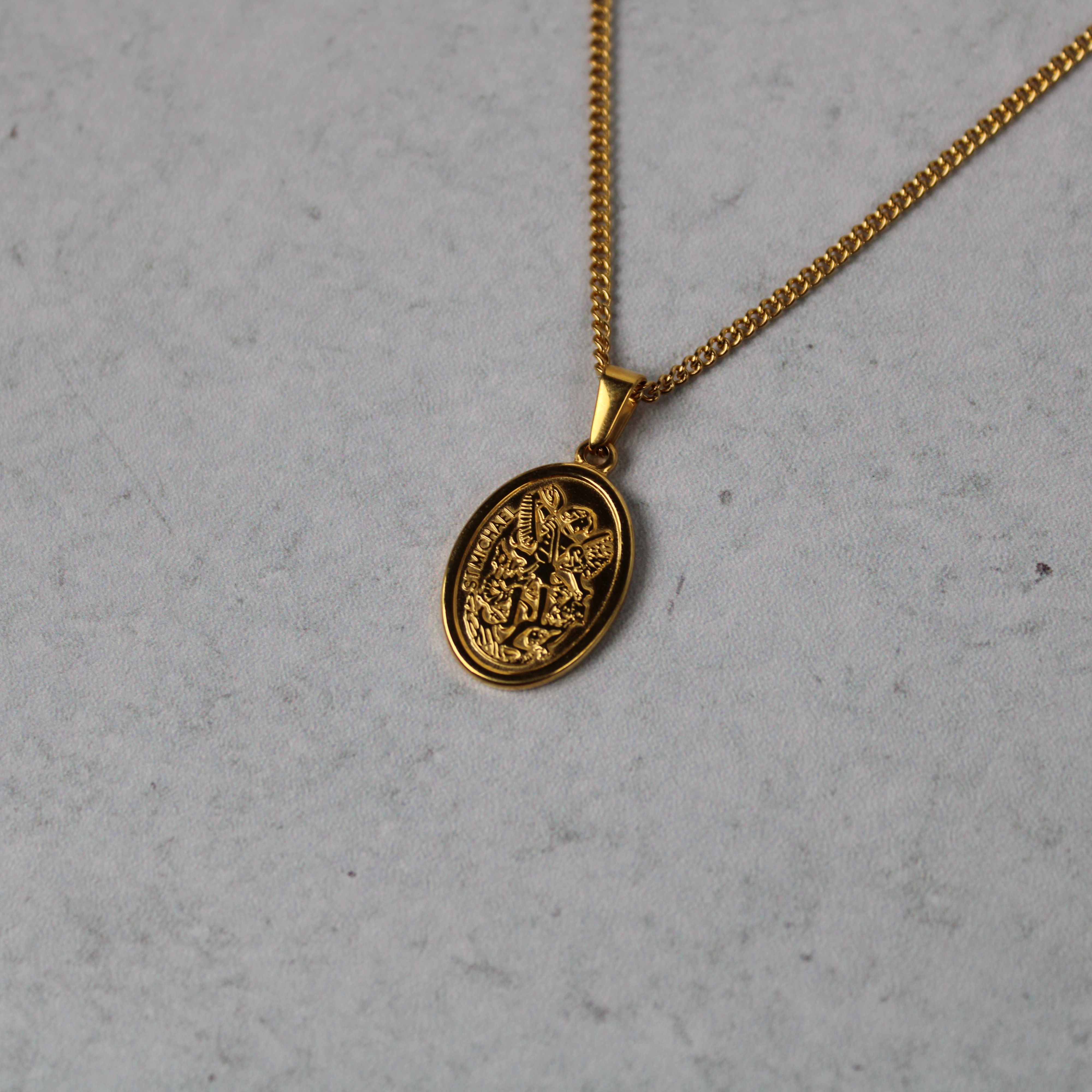 Jewelry Gold Saint Michael Pendant Chain Necklace Size ONE SIZE - 3 Thumbnail