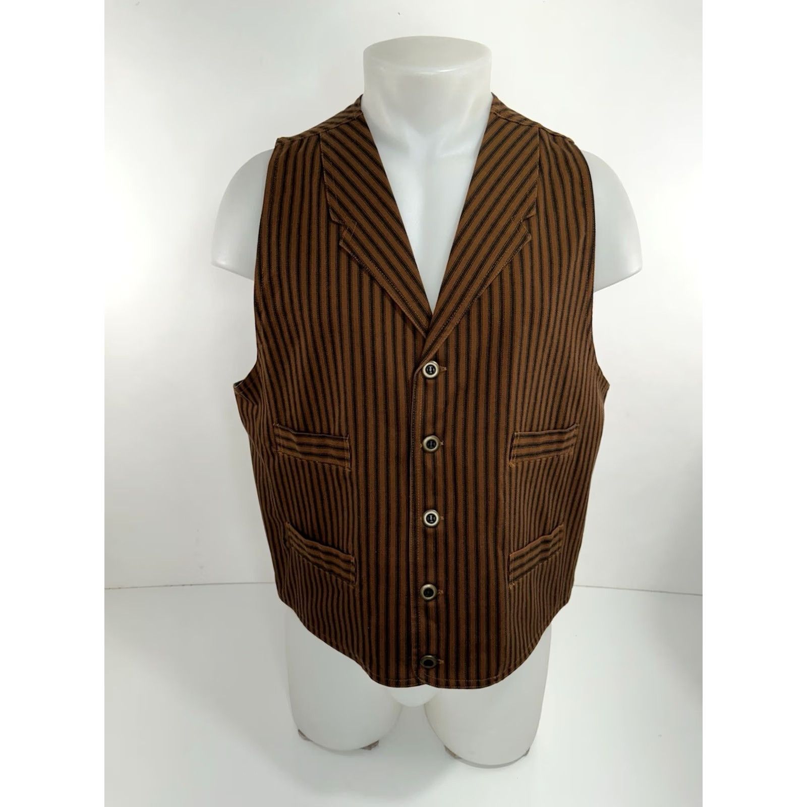 Vintage FRONTIER CLASSICS Vest - Waistcoat Striped Mens L Western - MINT - Cotton - Brown/Black - Western Theme - Size L - Regular Fit - Men - Vest Size US L / EU 52-54 / 3 - 2 Thumbnail