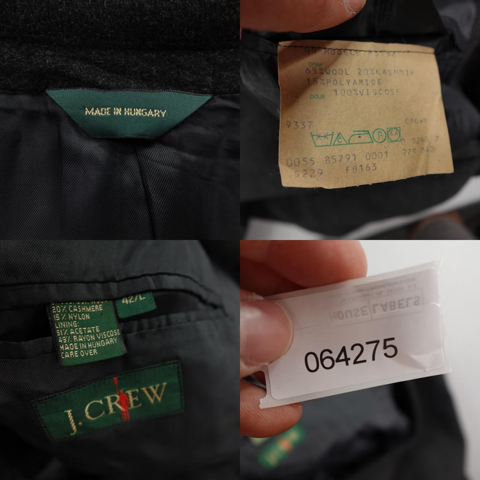 J.Crew VINTAGE J.CREW Blazer Men's 42 Regular Gray Wool Cashmere Blend Sport Coat Outdoor Size 42R - 8 Thumbnail