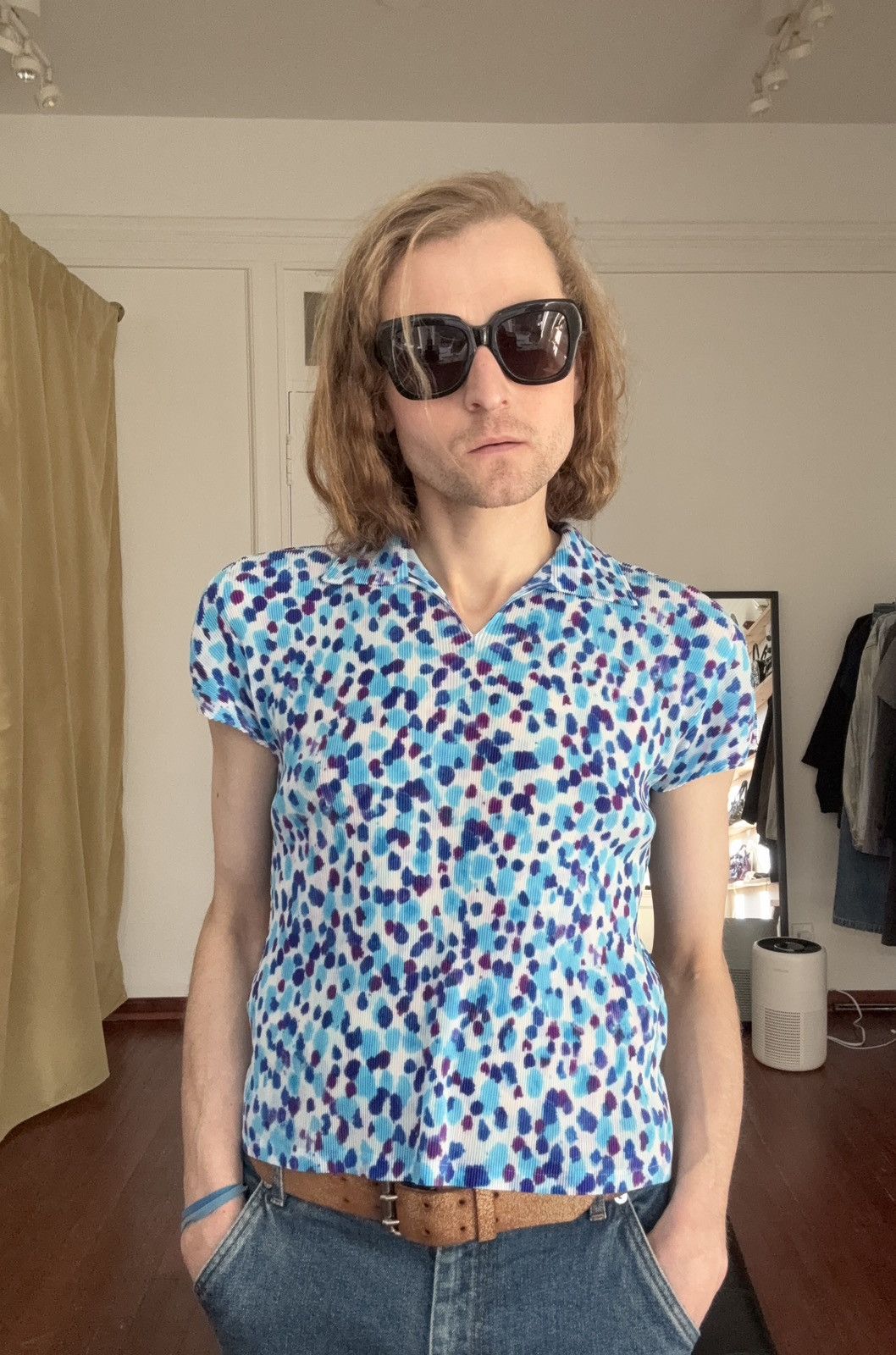 Pleats Please Issey Miyake PLEATS PLEASE Polka Dot Splatter Print Polo Size M / US 6-8 / IT 42-44 - 2 Thumbnail