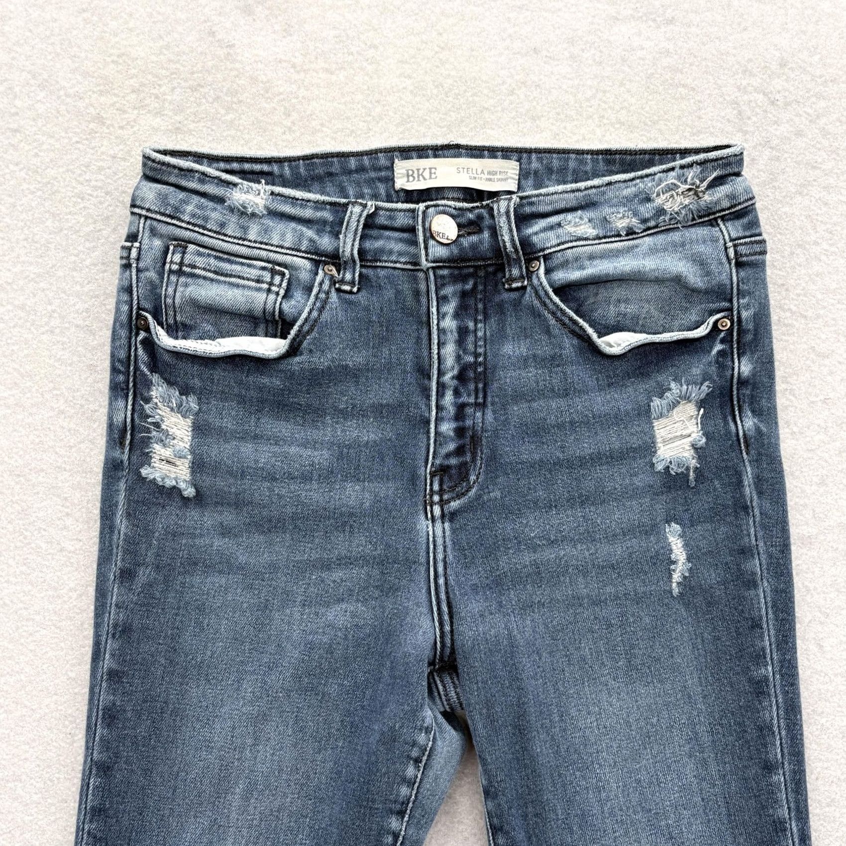 Vintage Buckle BKE Stella High Rise Ankle Skinny Jeans Womens 28 Blue Distressed Stretch Size 28" / US 6 / IT 42 - 2 Thumbnail